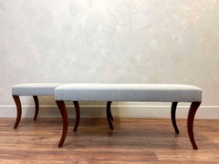Pair of Upholstered English Sabre Leg Benches / Footstools