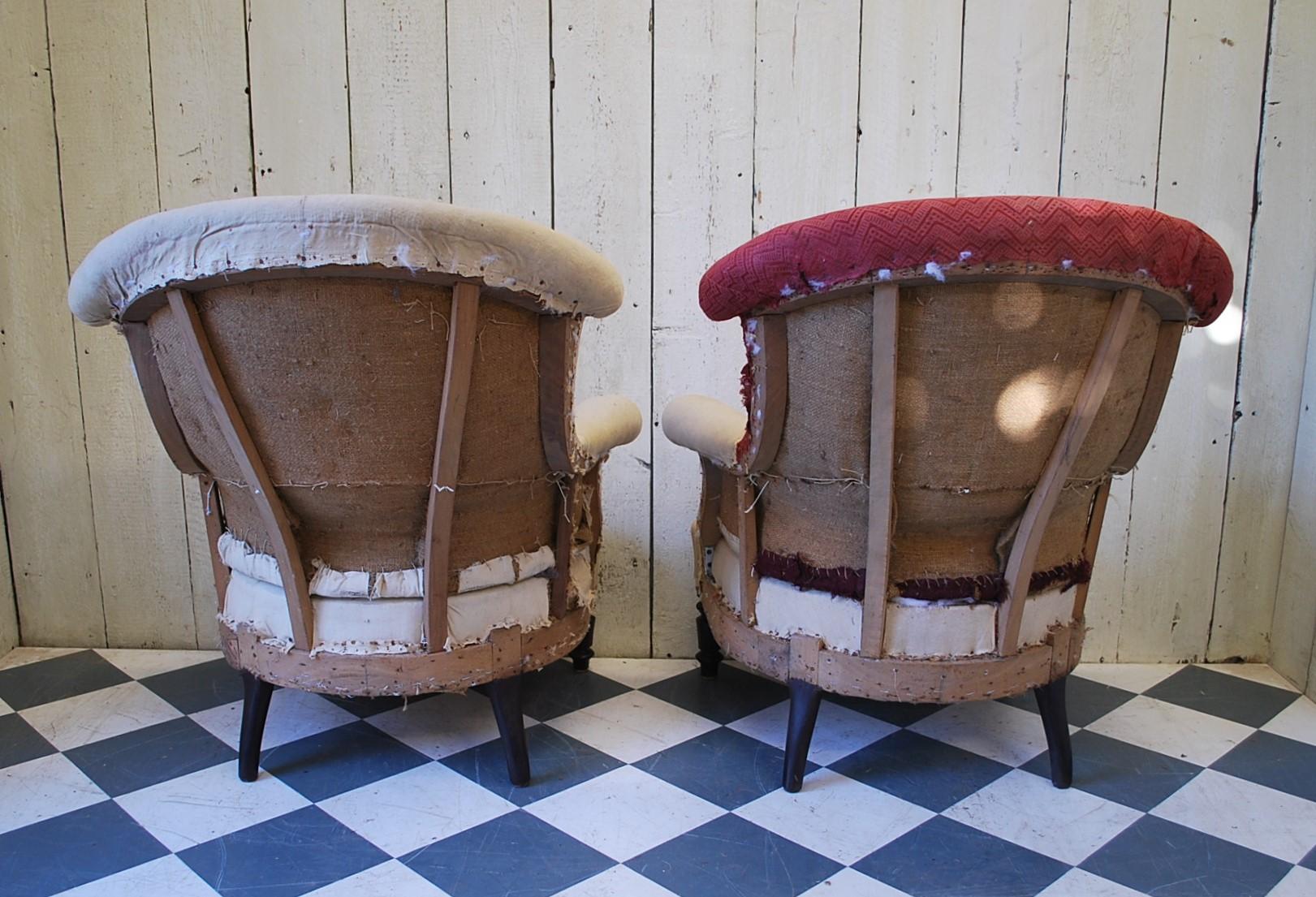 French Pair of Upholstered Fauteuil Armchairs/Tub Chairs, circa 1860