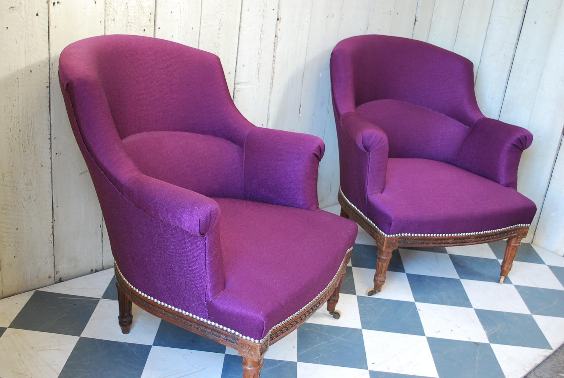 Napoleon III Pair of Upholstered Fauteuil Armchairs /Tub Chairs For Sale
