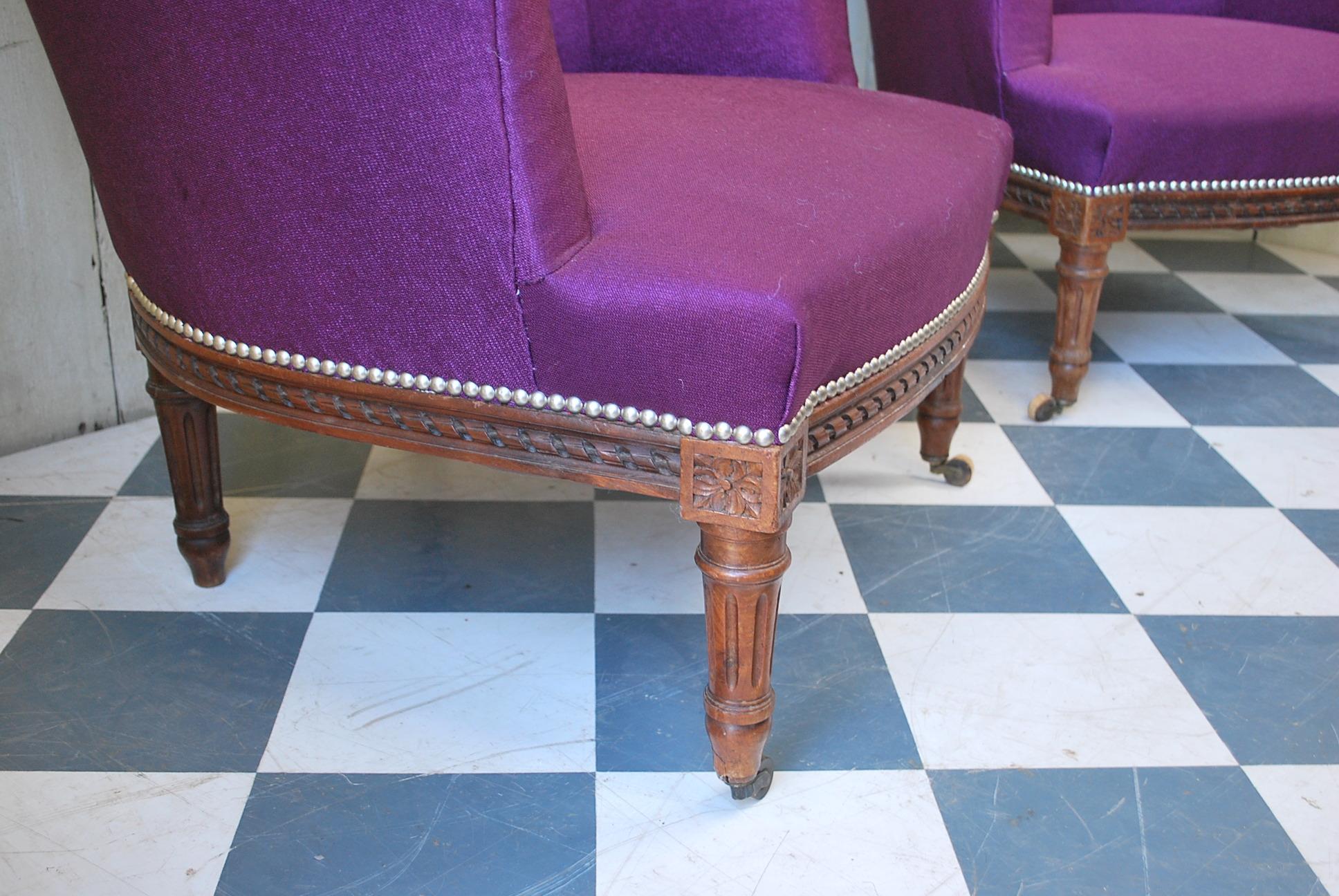 French Pair of Upholstered Fauteuil Armchairs /Tub Chairs For Sale