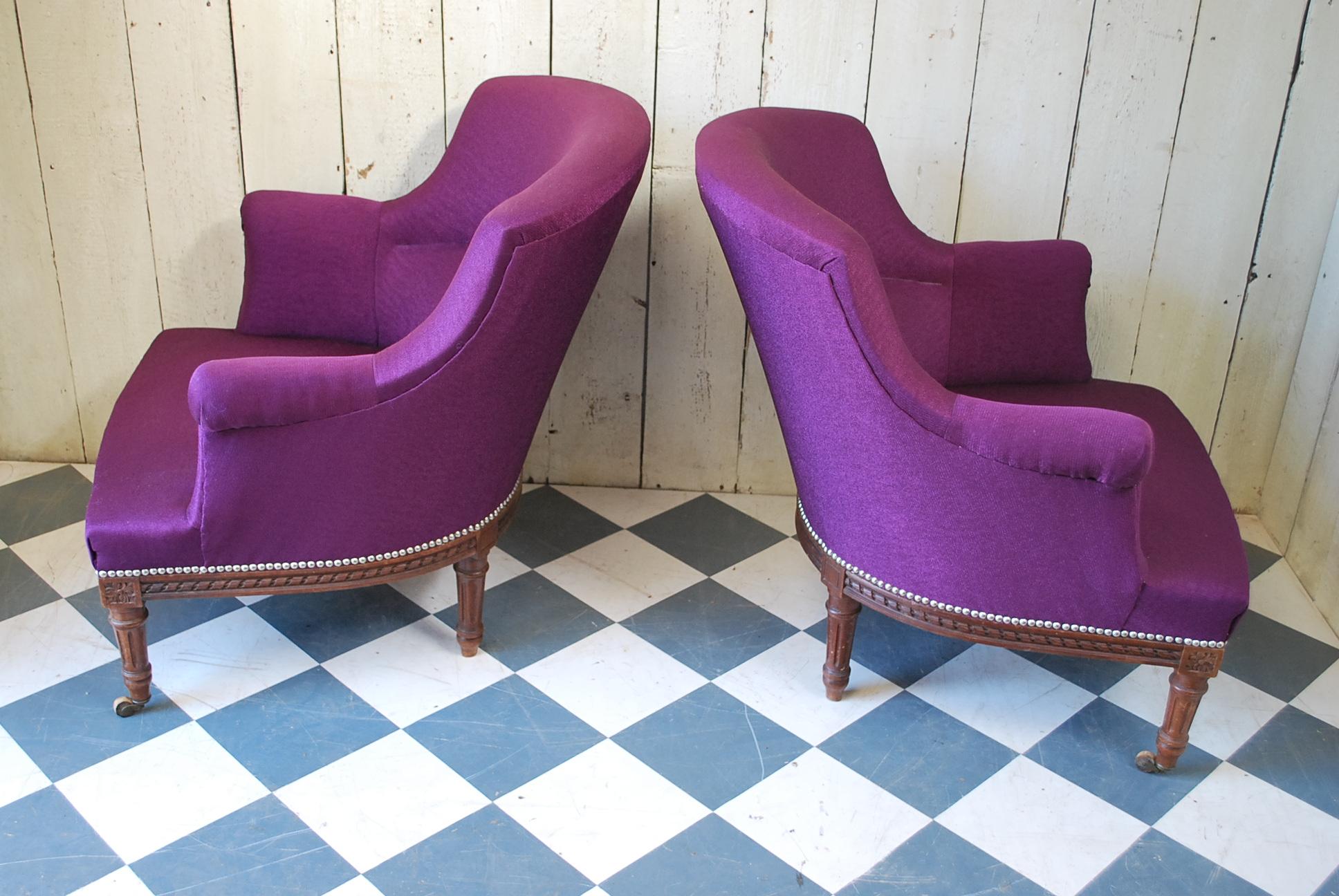 Pair of Upholstered Fauteuil Armchairs /Tub Chairs In Good Condition For Sale In Winchcombe, Gloucesteshire