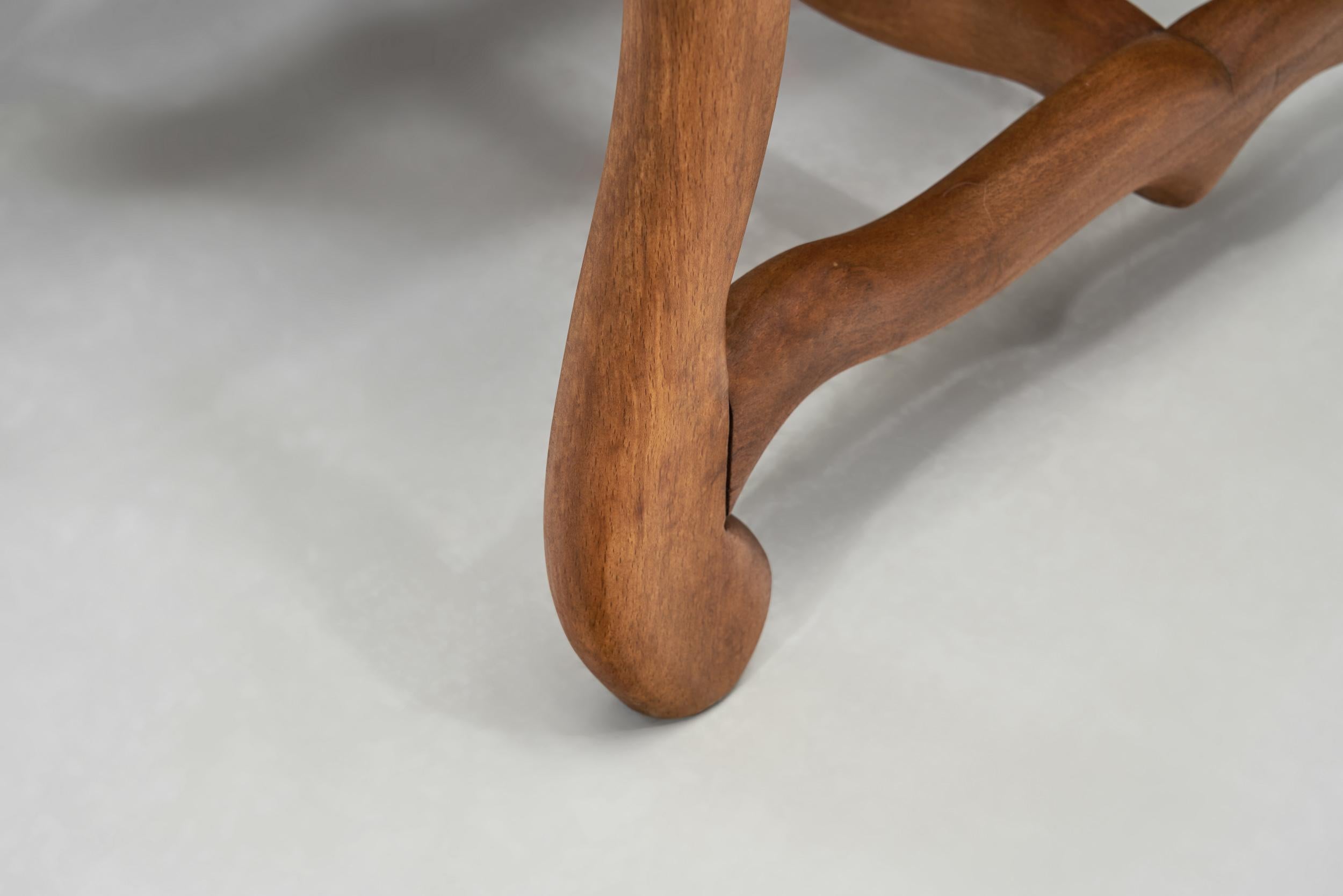 Pair of Upholstered Footstools with Curved Wooden Legs, Europe Mid-20th Century For Sale 8