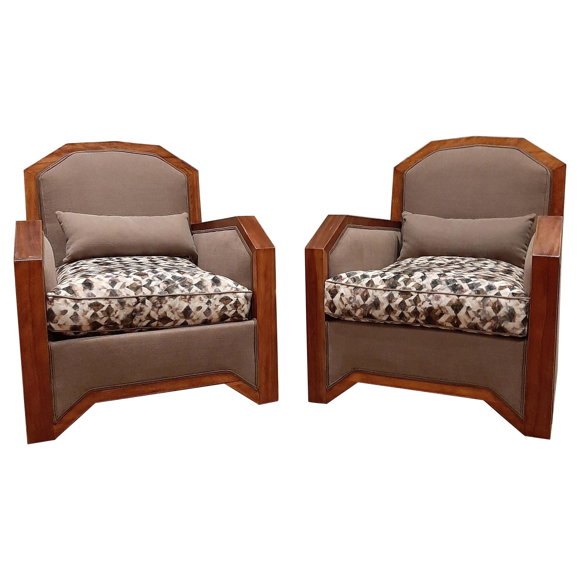 Pair of Upholstered French Art Deco Armchairs, 1930s
