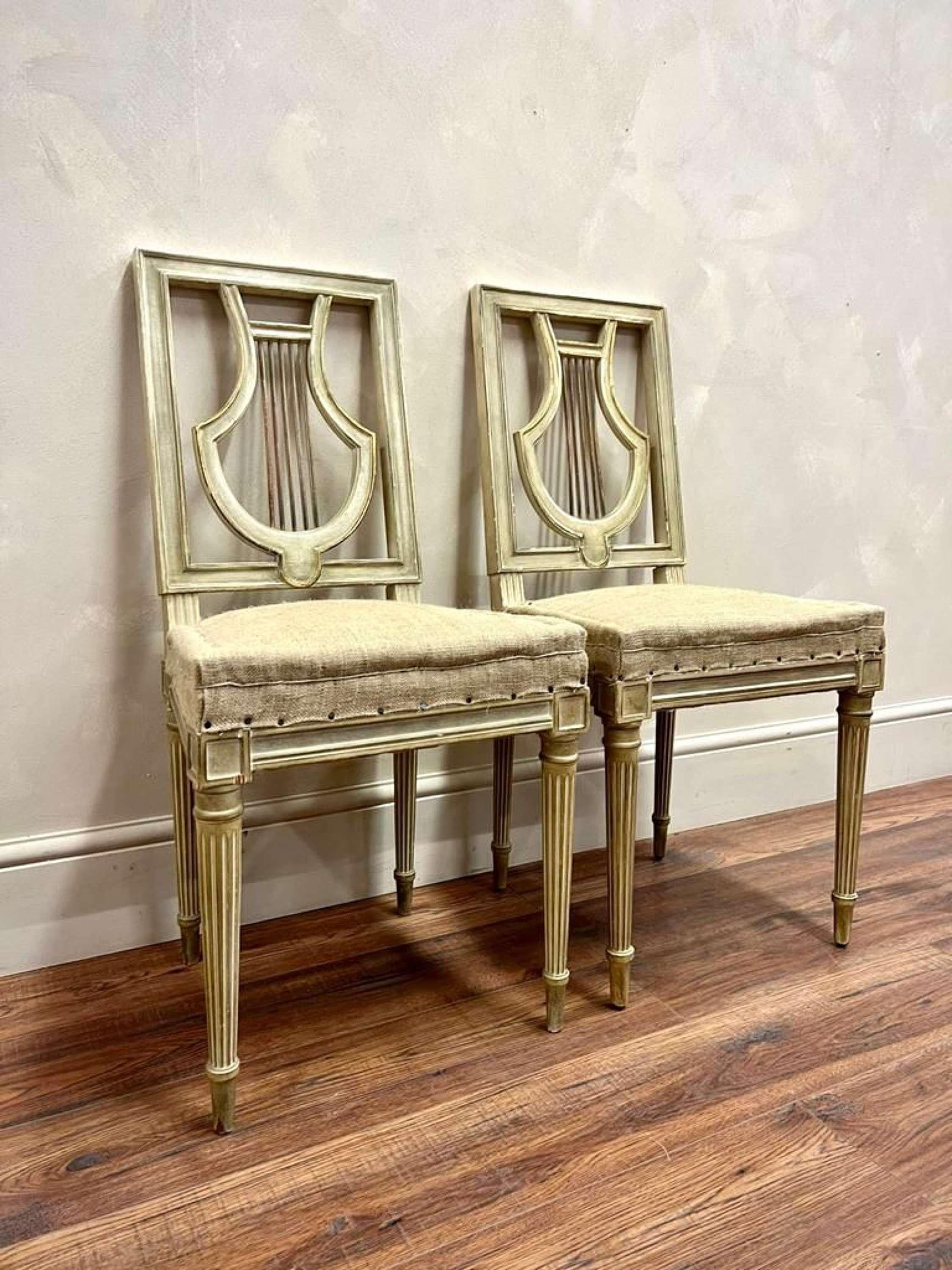 Early 20th Century Pair of Upholstered French circa 1900 Lyre Back Chairs