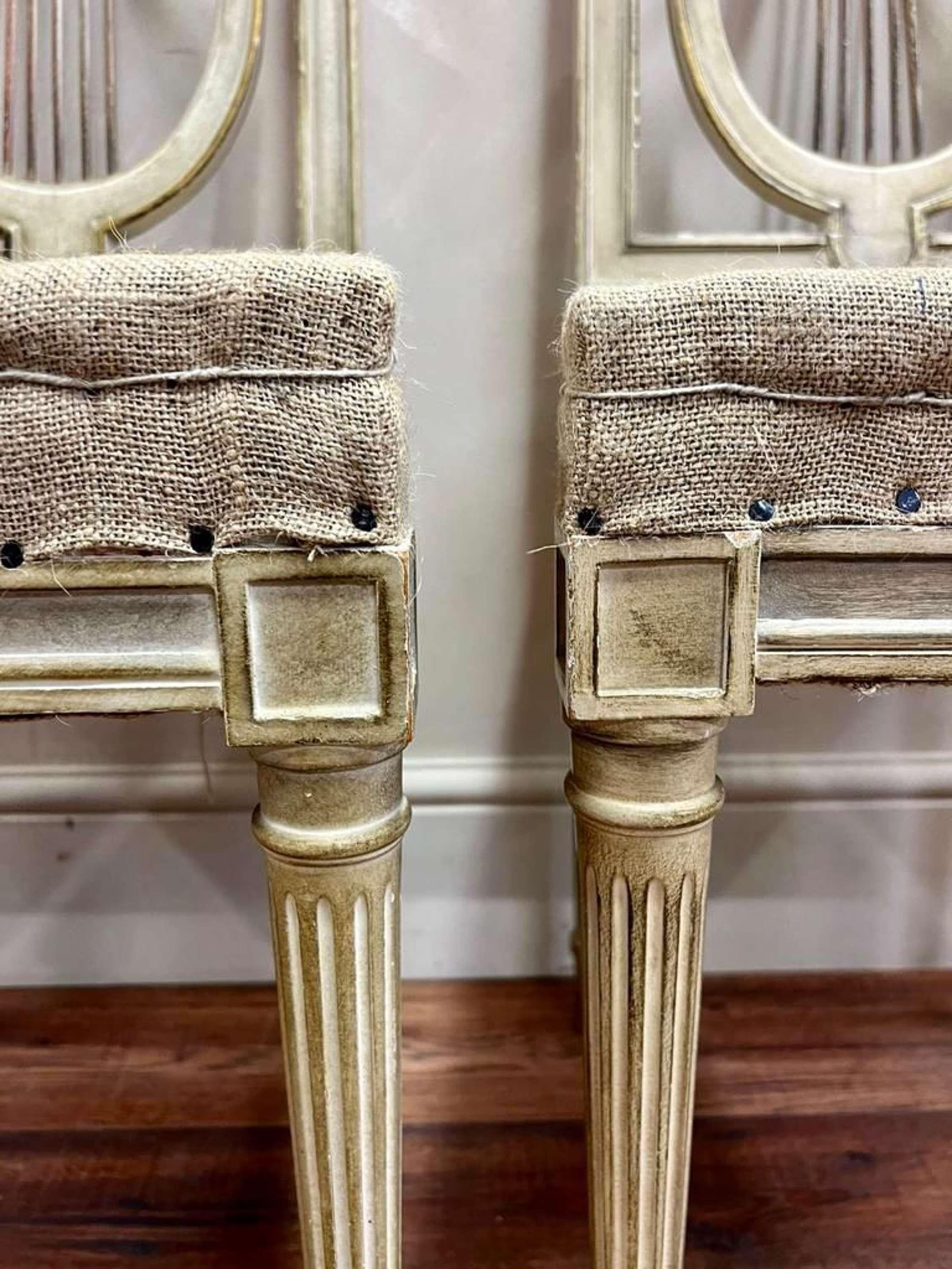 Pine Pair of Upholstered French circa 1900 Lyre Back Chairs