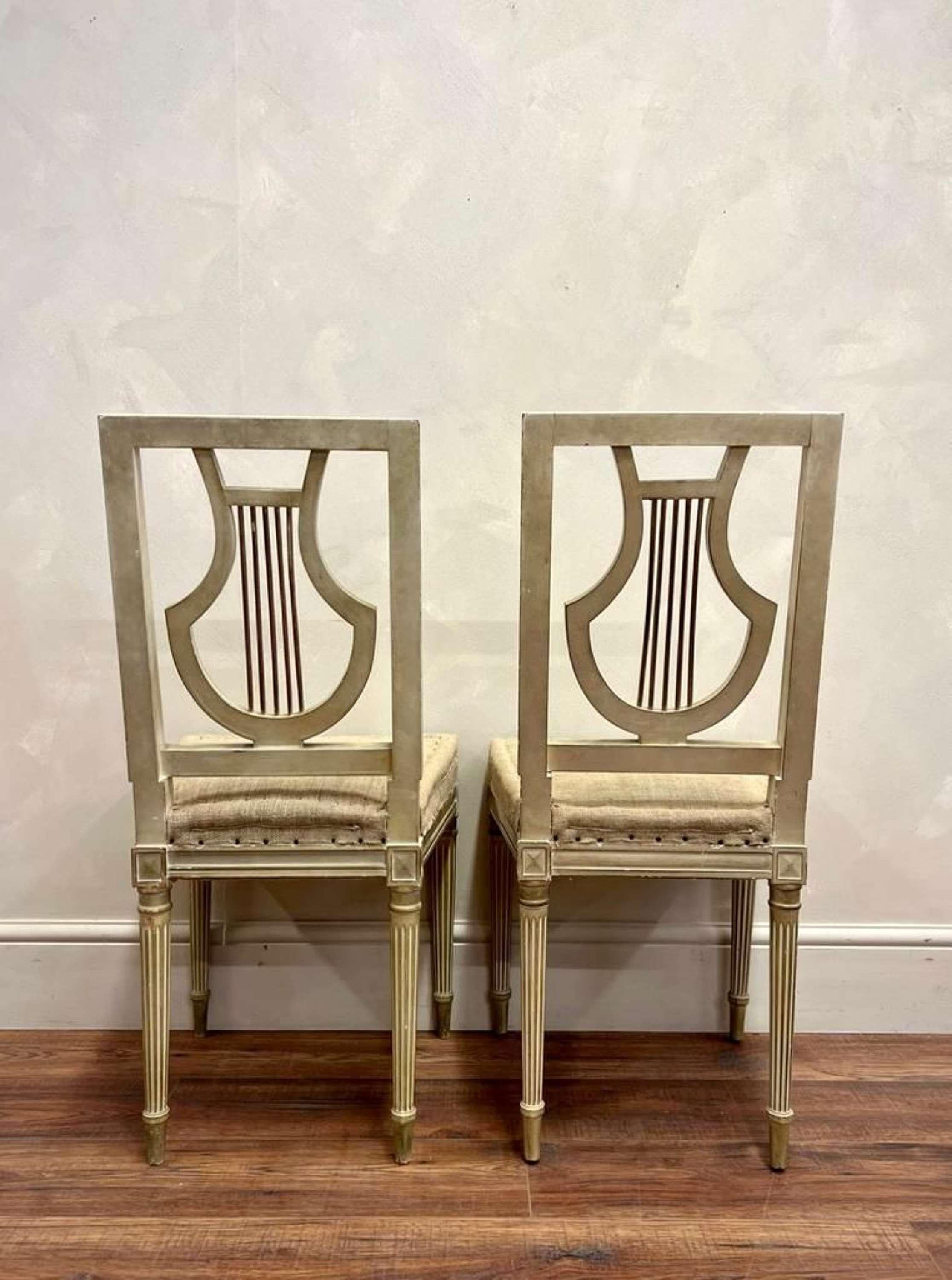 Pair of Upholstered French circa 1900 Lyre Back Chairs 2