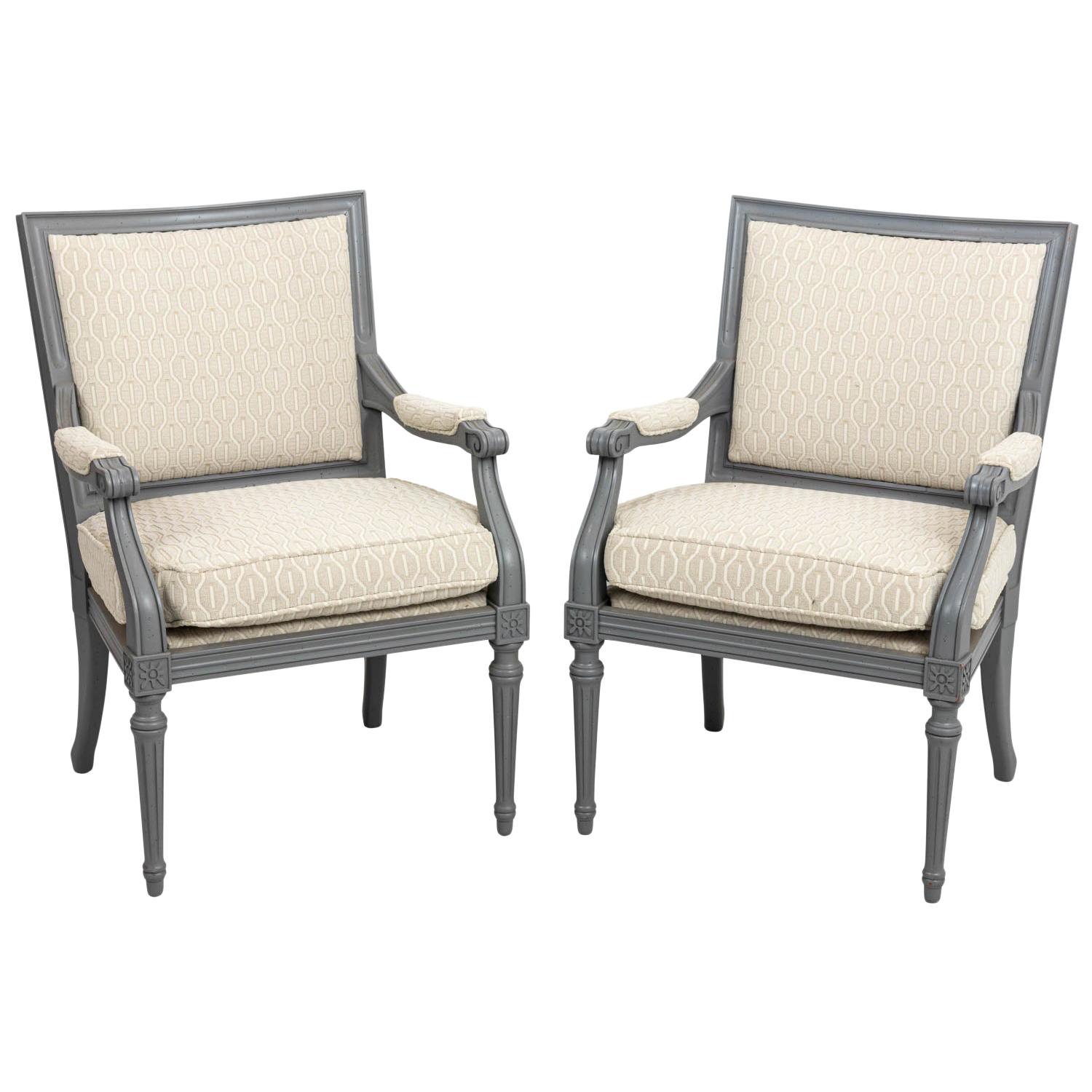Pair of Upholstered French Directoire Style Armchairs