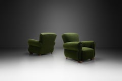 Pair of Upholstered Green Armchairs, Europe Mid-20th Century