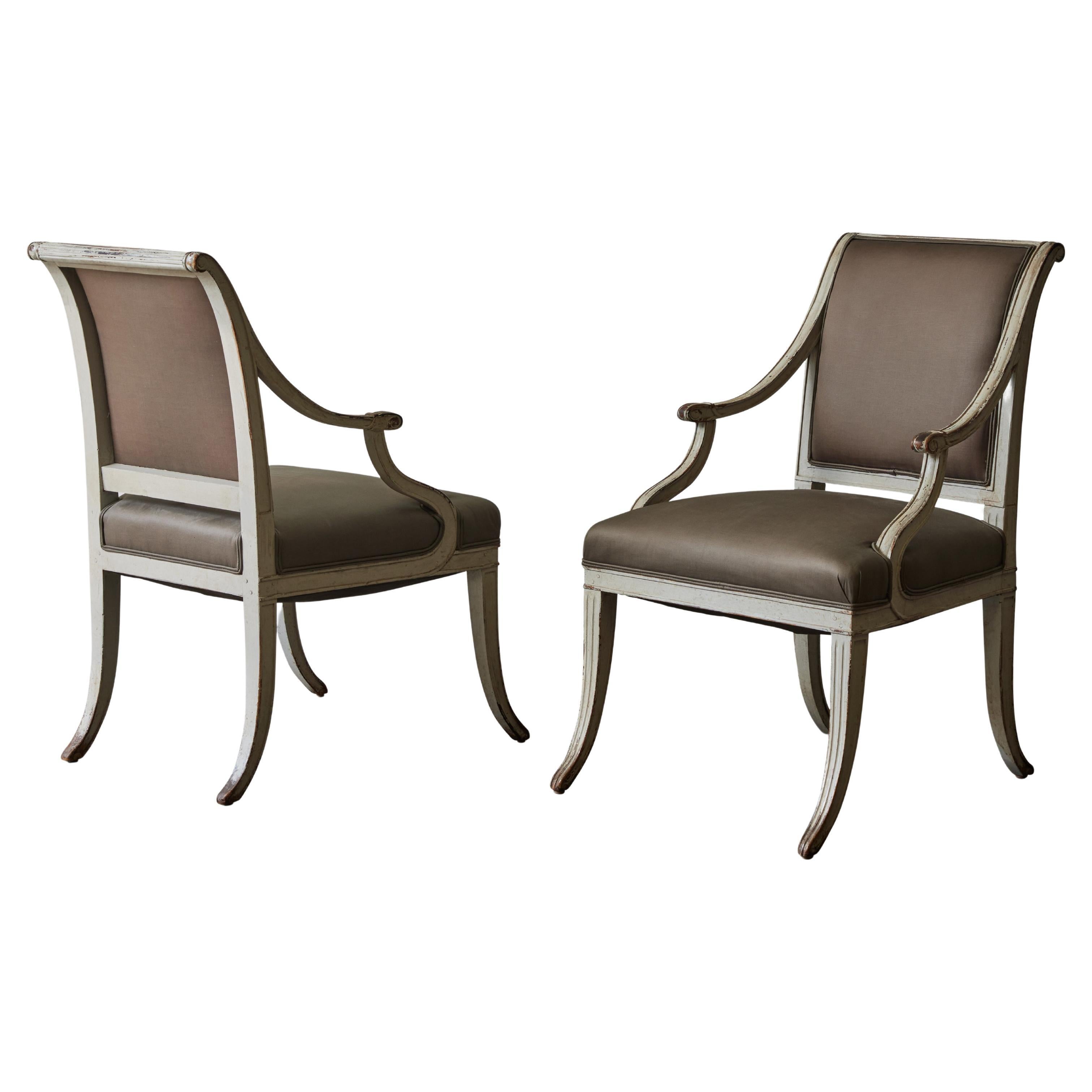 Pair of Upholstered Gustavian Armchairs