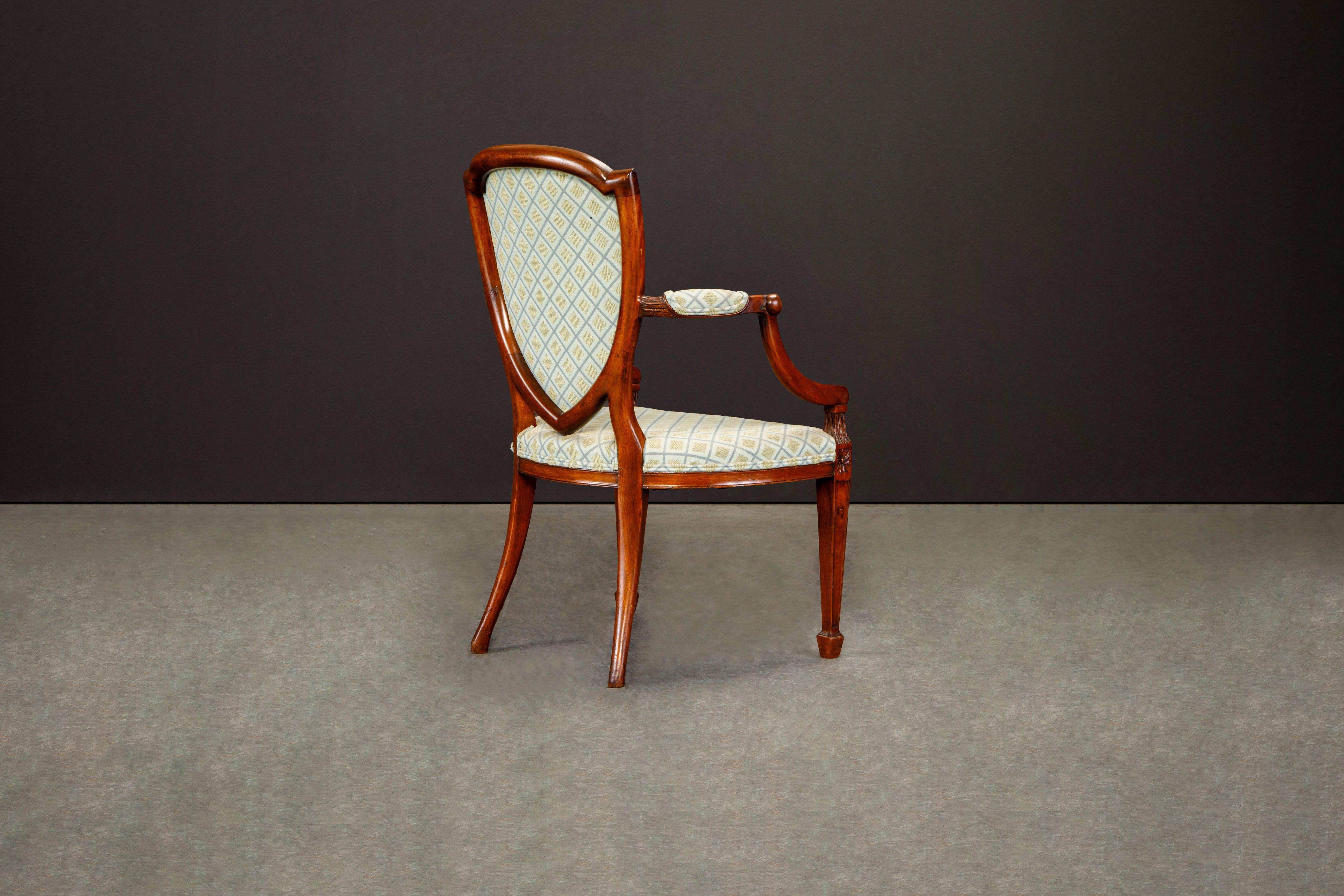 Pair of Upholstered Hepplewhite Shield-Back Armchairs w Provenance, circa 1870s For Sale 3