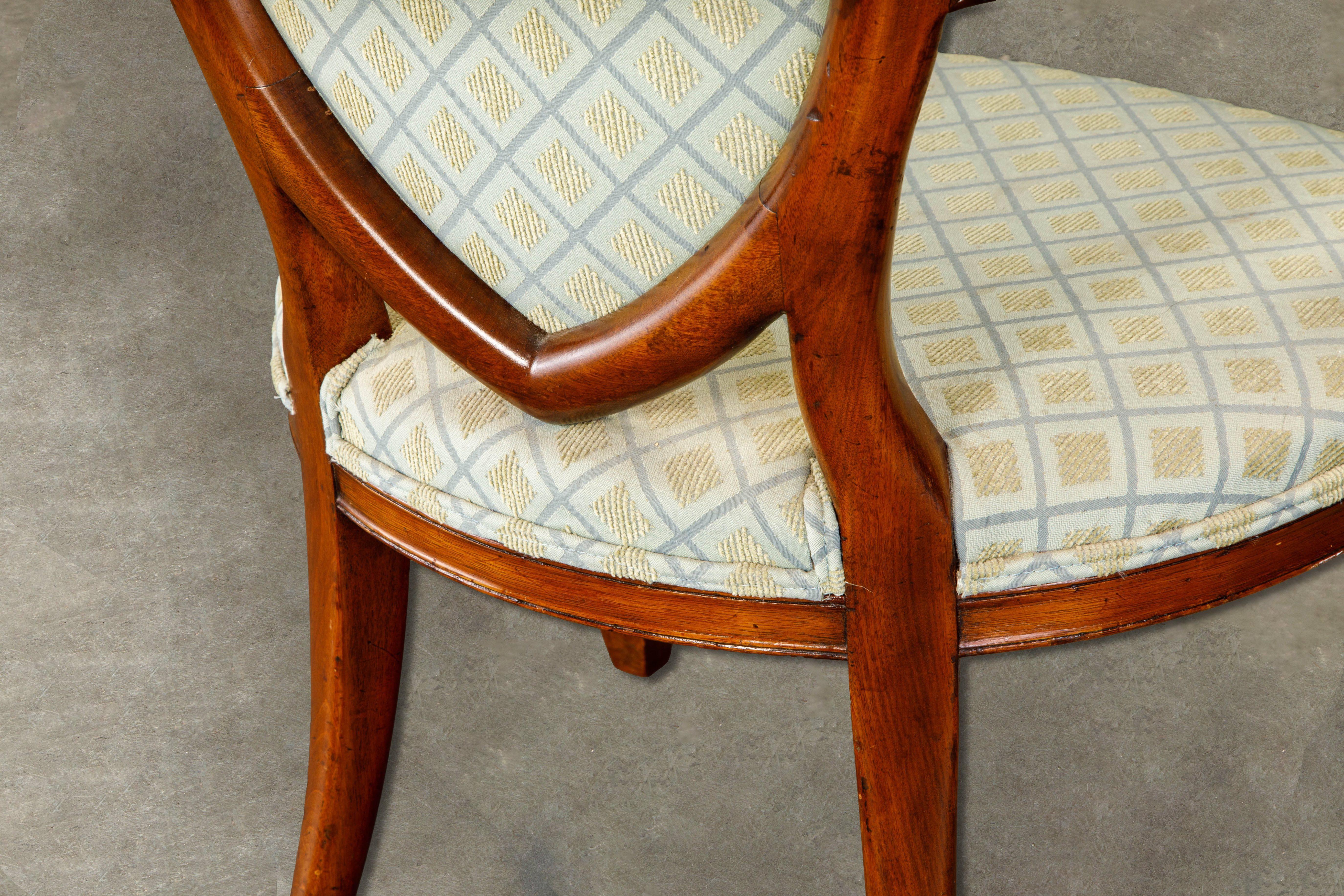 Pair of Upholstered Hepplewhite Shield-Back Armchairs w Provenance, circa 1870s For Sale 4