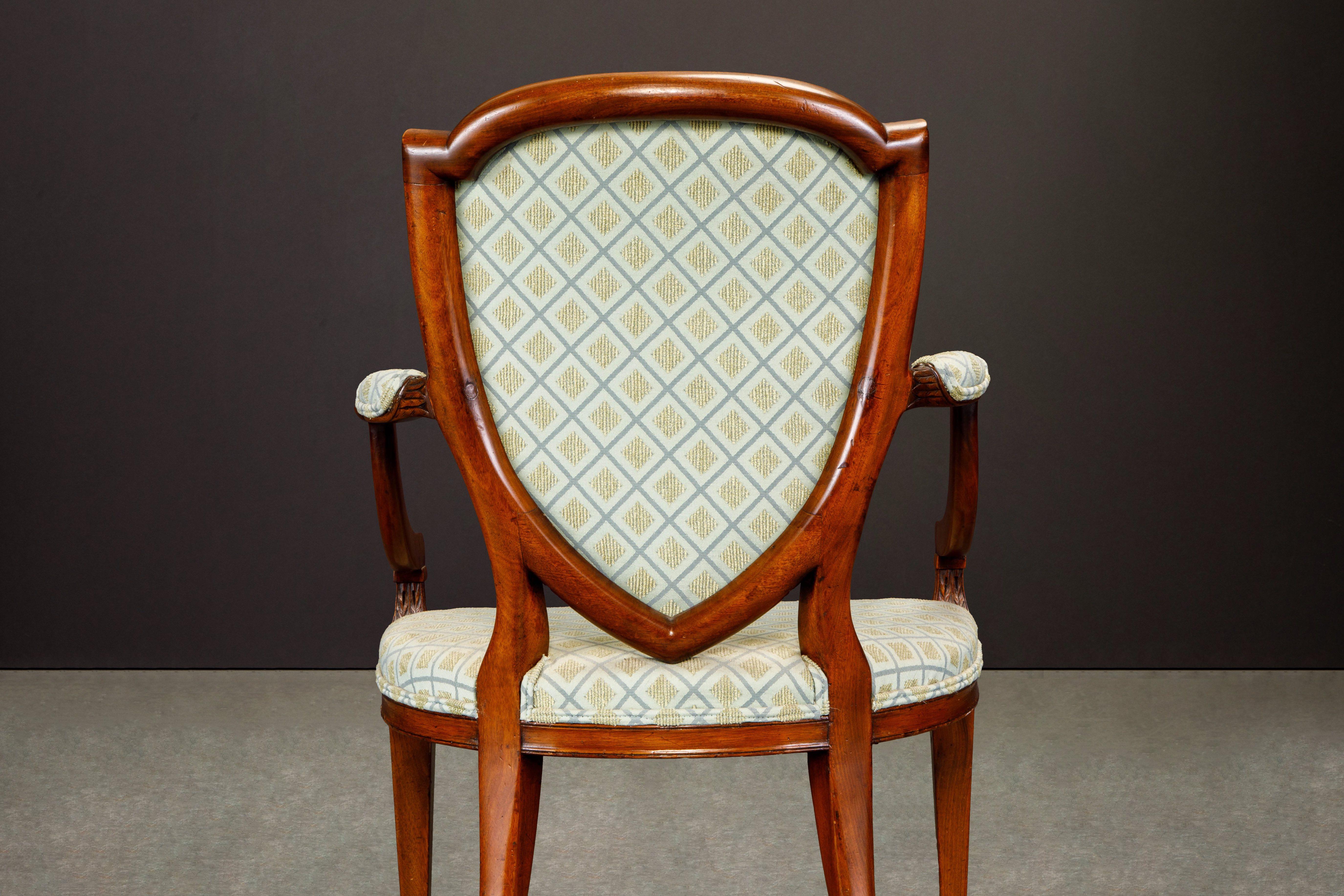 Pair of Upholstered Hepplewhite Shield-Back Armchairs w Provenance, circa 1870s For Sale 6