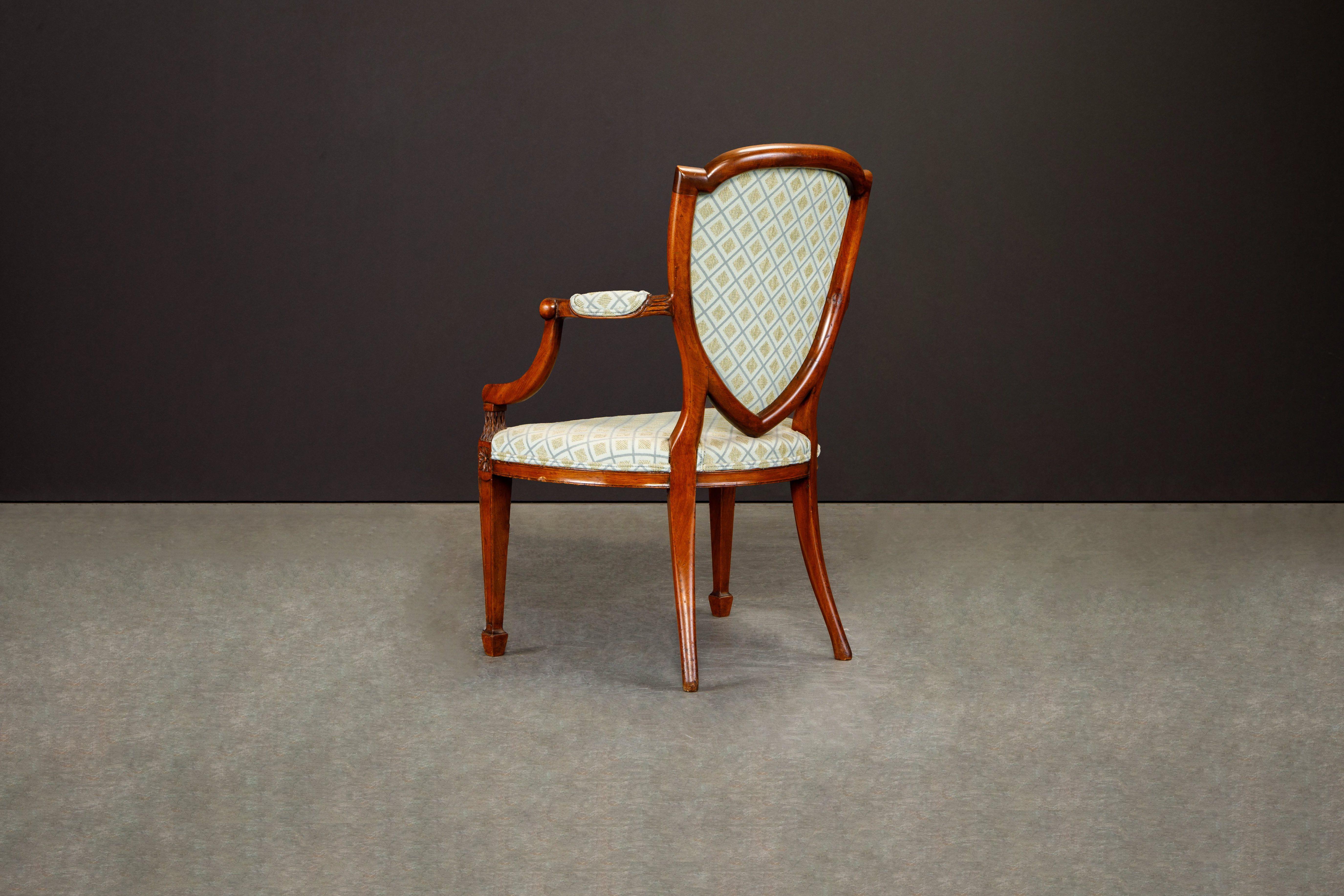 Pair of Upholstered Hepplewhite Shield-Back Armchairs w Provenance, circa 1870s For Sale 7