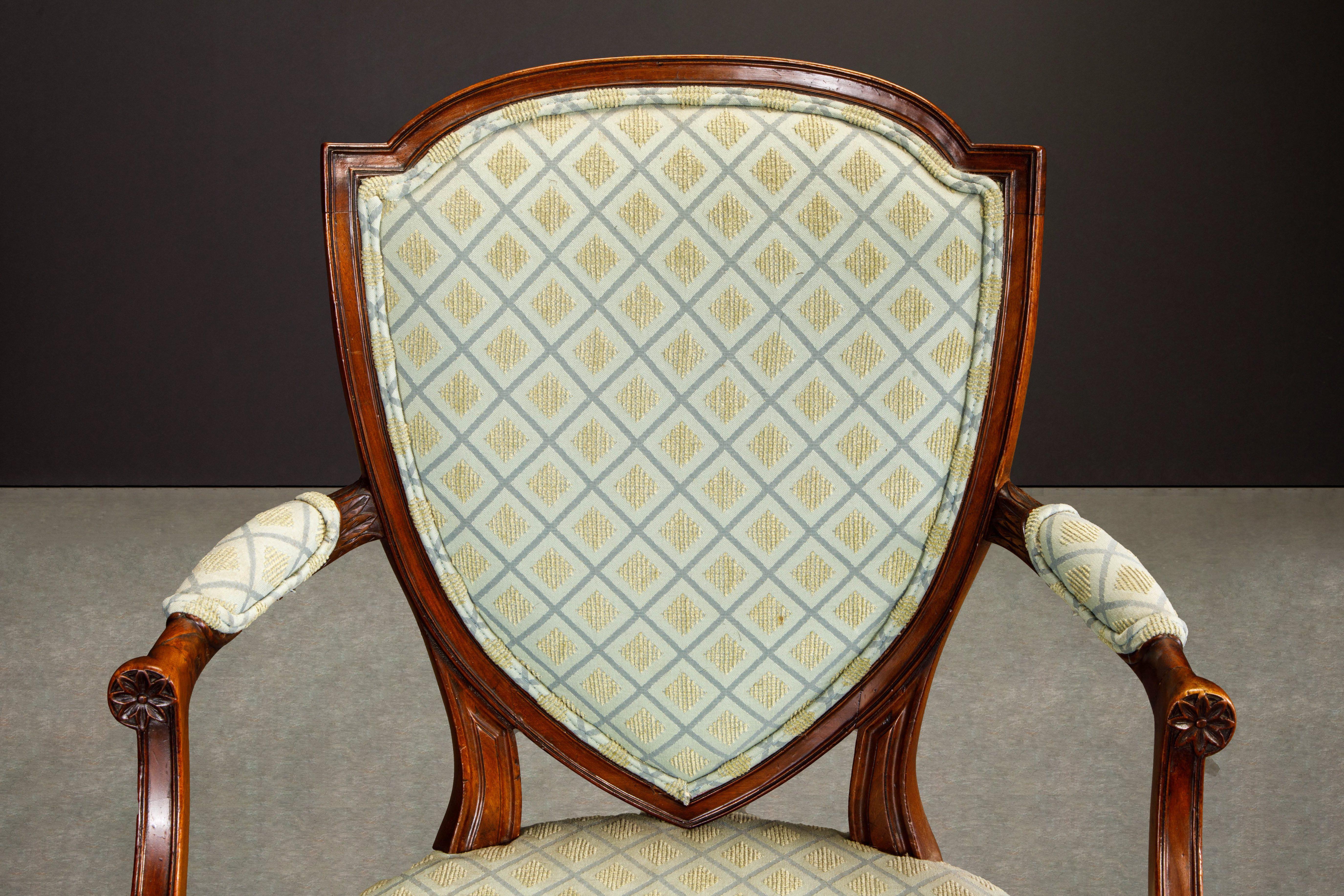 Pair of Upholstered Hepplewhite Shield-Back Armchairs w Provenance, circa 1870s For Sale 10