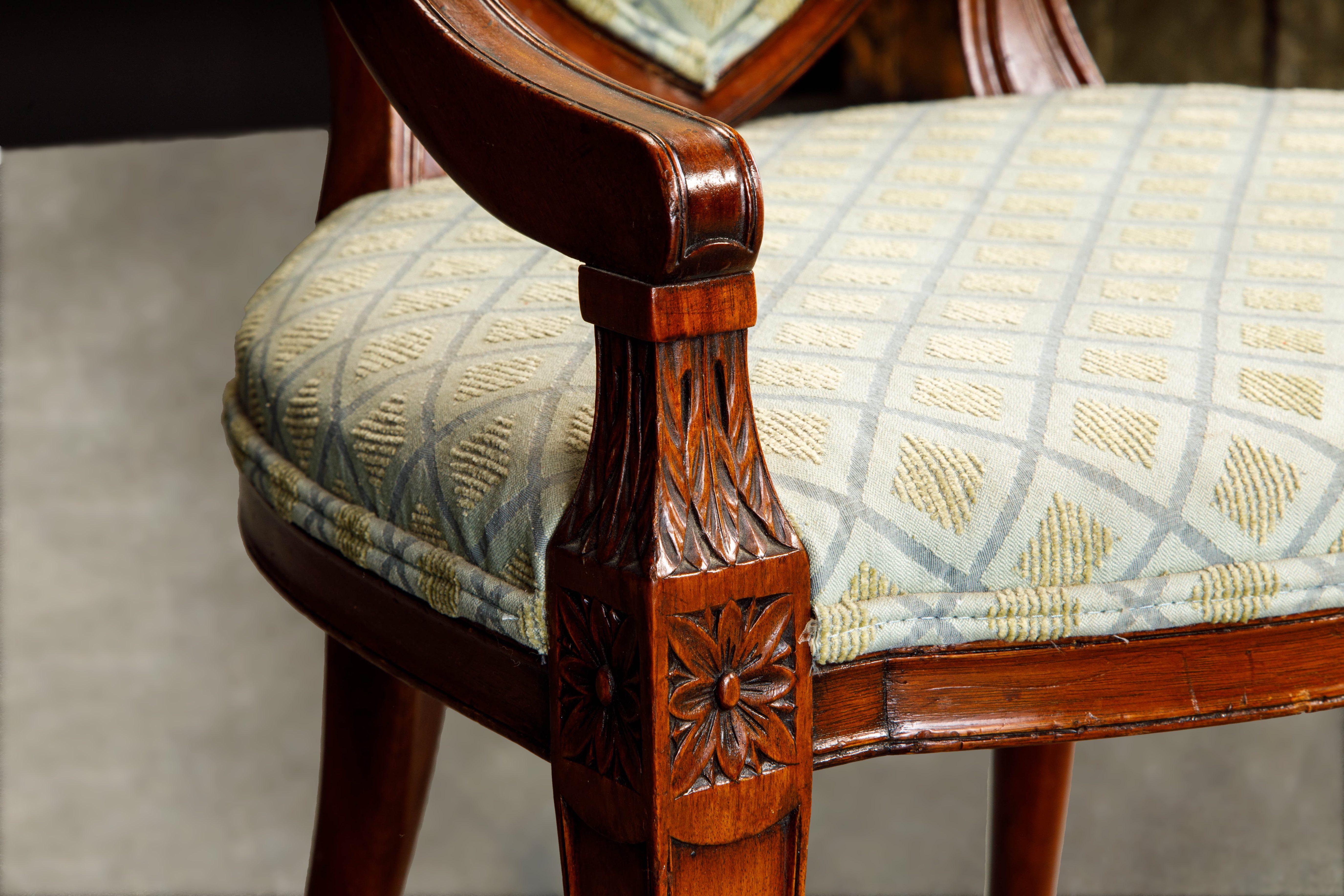Pair of Upholstered Hepplewhite Shield-Back Armchairs w Provenance, circa 1870s For Sale 12
