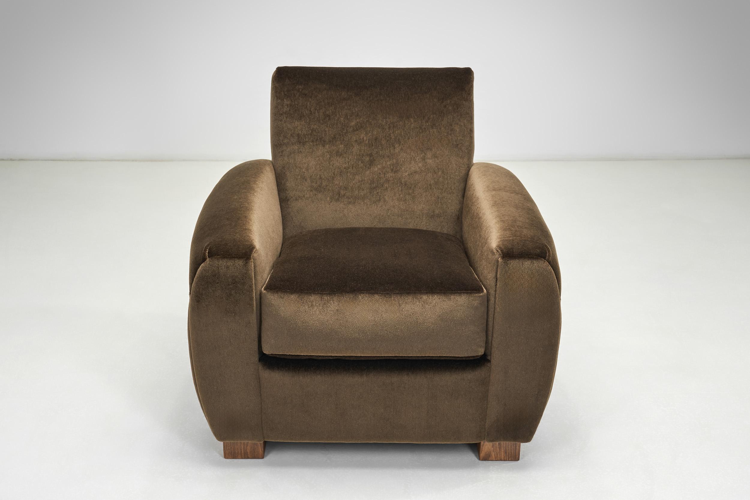 Coppia di poltrone imbottite Art Deco italiane, Italia anni '40 in vendita 1