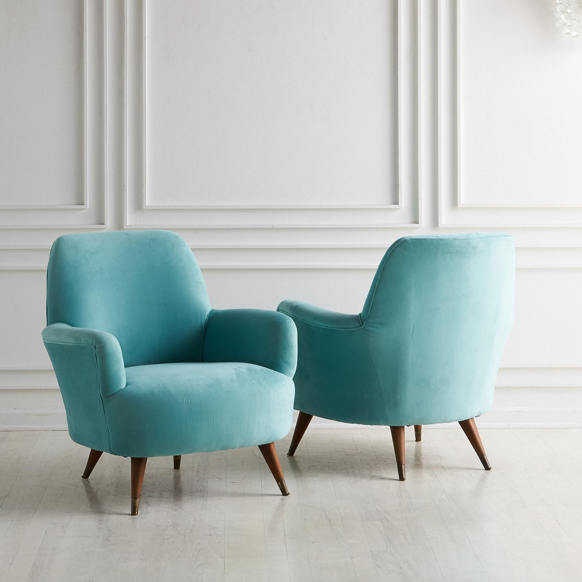 Pair of Upholstered Italian Chairs in Blue 1