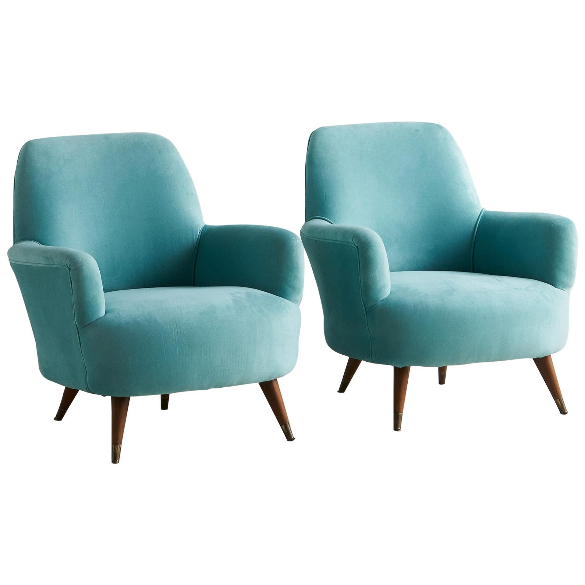 Pair of Upholstered Italian Chairs in Blue