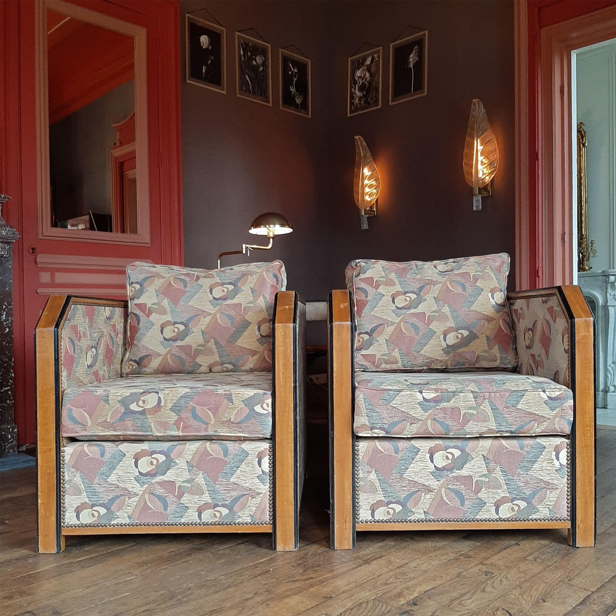 Pair of Upholstered Large French Art Deco Club Chairs 1930s In Good Condition In Baambrugge, NL