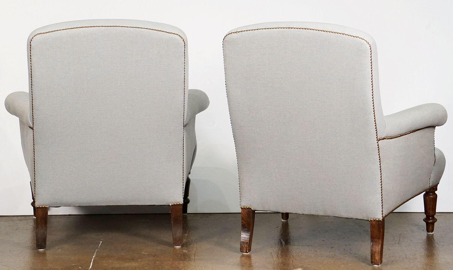 Pair of Upholstered Linen Armchairs from France - Individually Priced For Sale 11