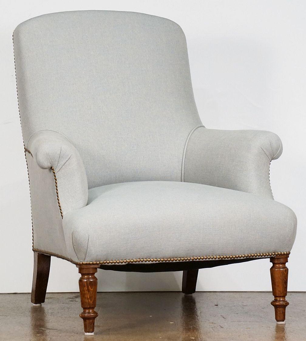 19th Century Pair of Upholstered Linen Armchairs from France - Individually Priced For Sale