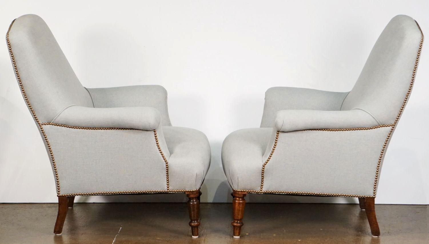 Pair of Upholstered Linen Armchairs from France - Individually Priced For Sale 3