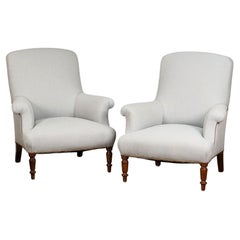 Pair of Upholstered Linen Armchairs from France - Individually Priced