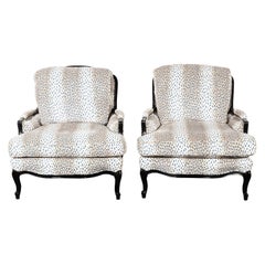 Pair of Upholstered Louis XV Oversized Bergère Armchairs