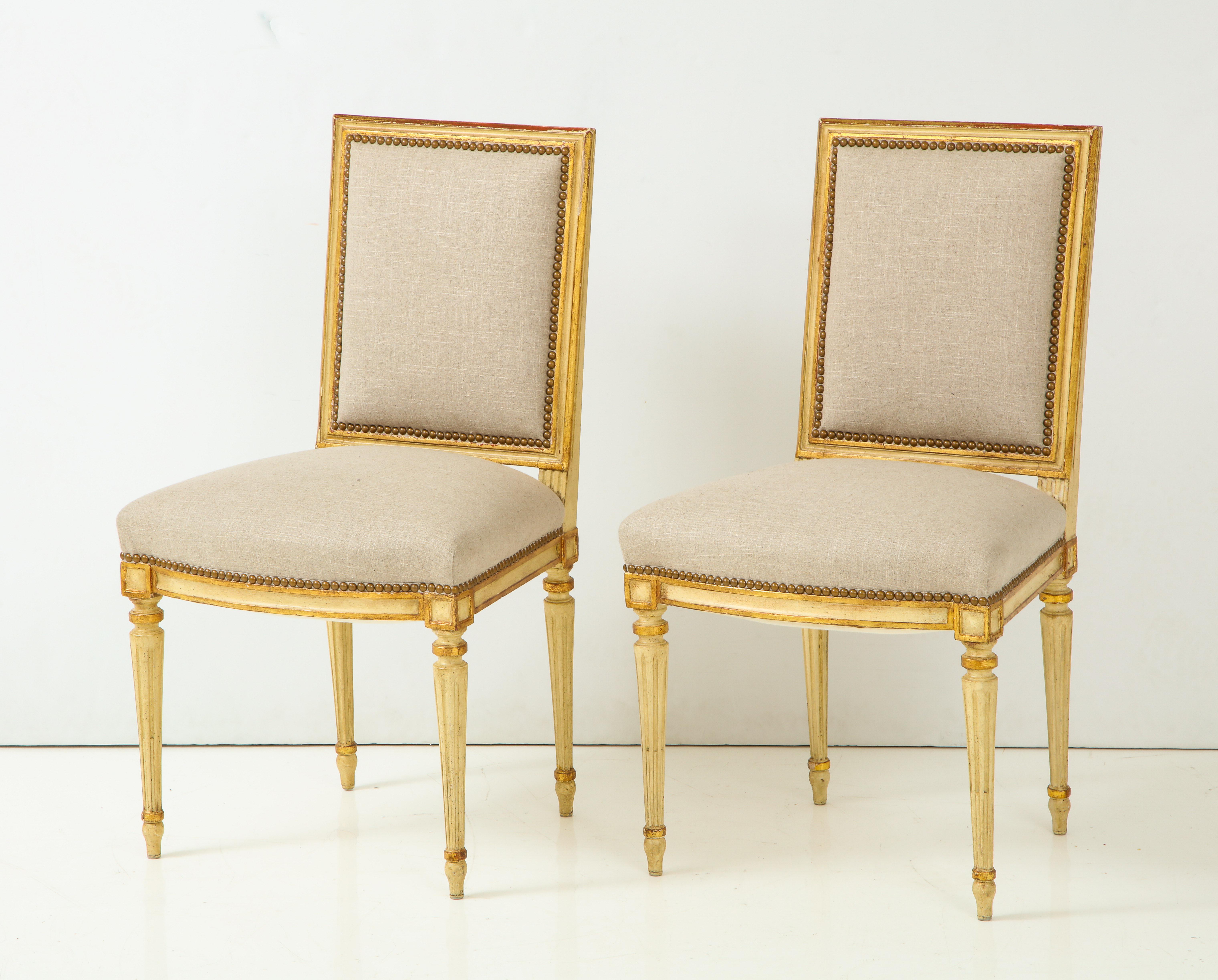 French Pair of Upholstered Louis XVI Side Chairs