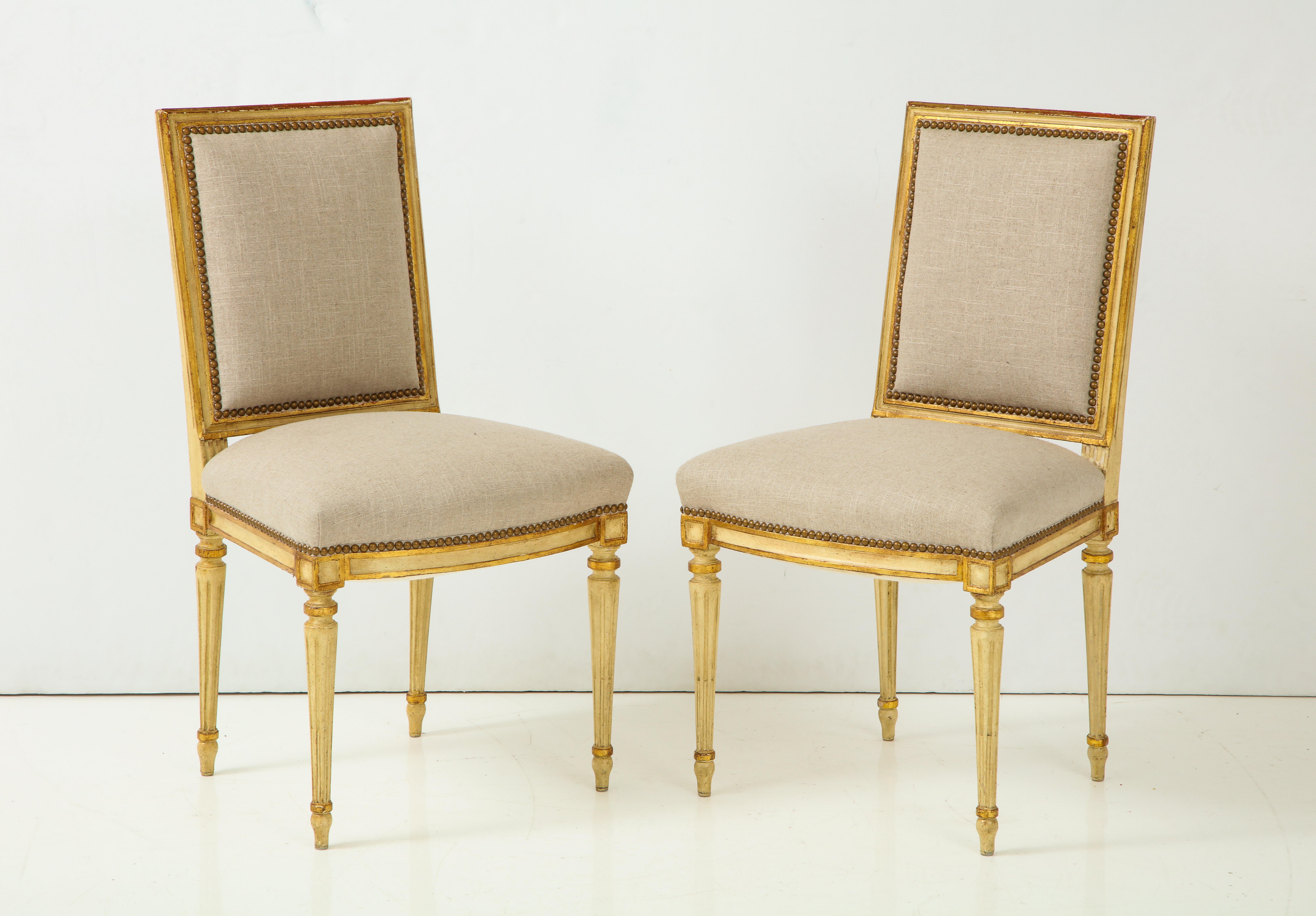 Gilt Pair of Upholstered Louis XVI Side Chairs