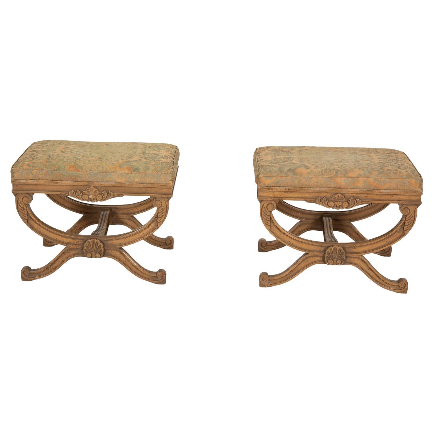 Pair Louis XVI style Curule stools
20th century
Measures: Height 18 x length 24 inches.
  