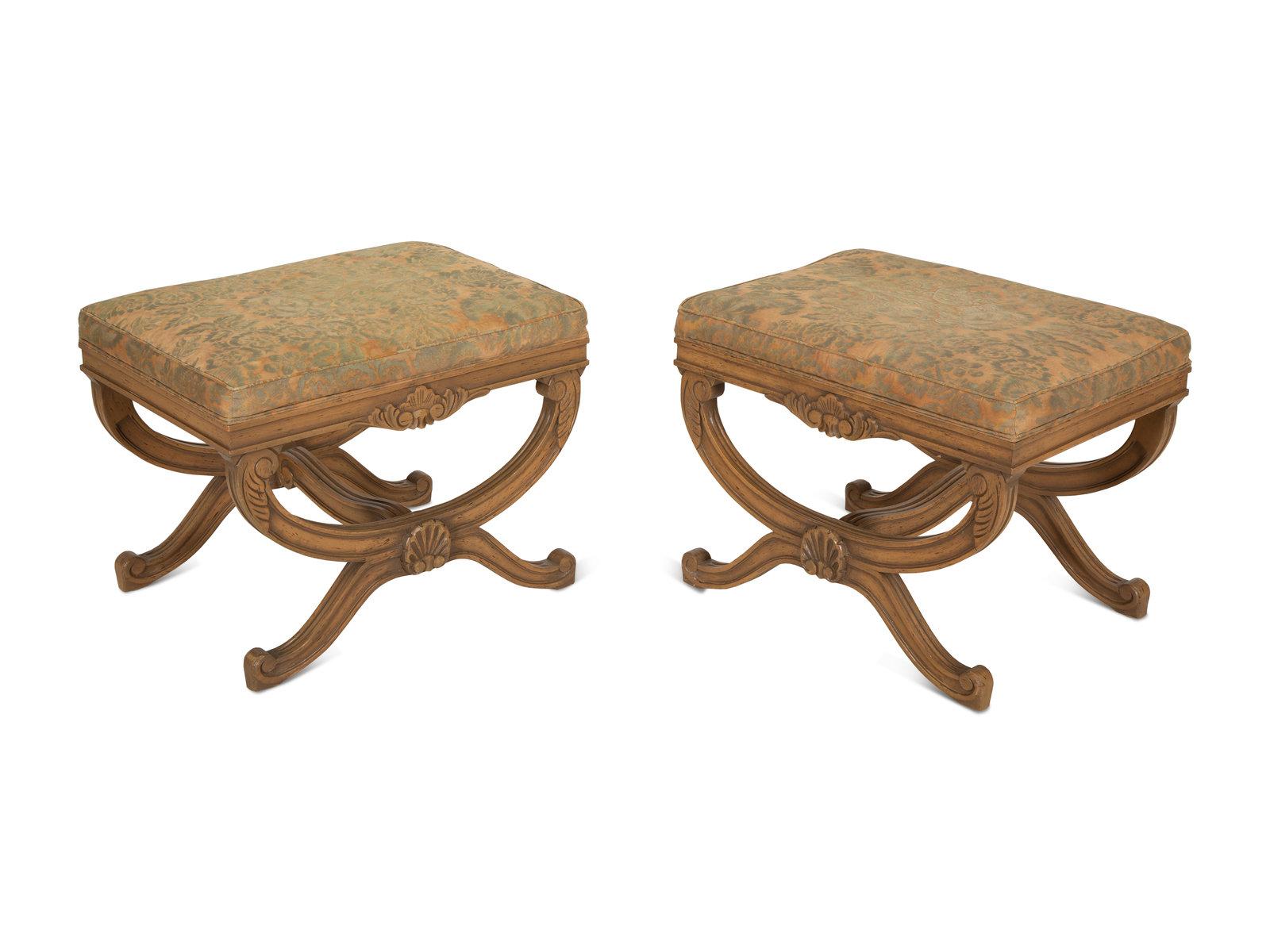 Pair of Upholstered Louis XVI Style Curule Stools, 20th Century 1