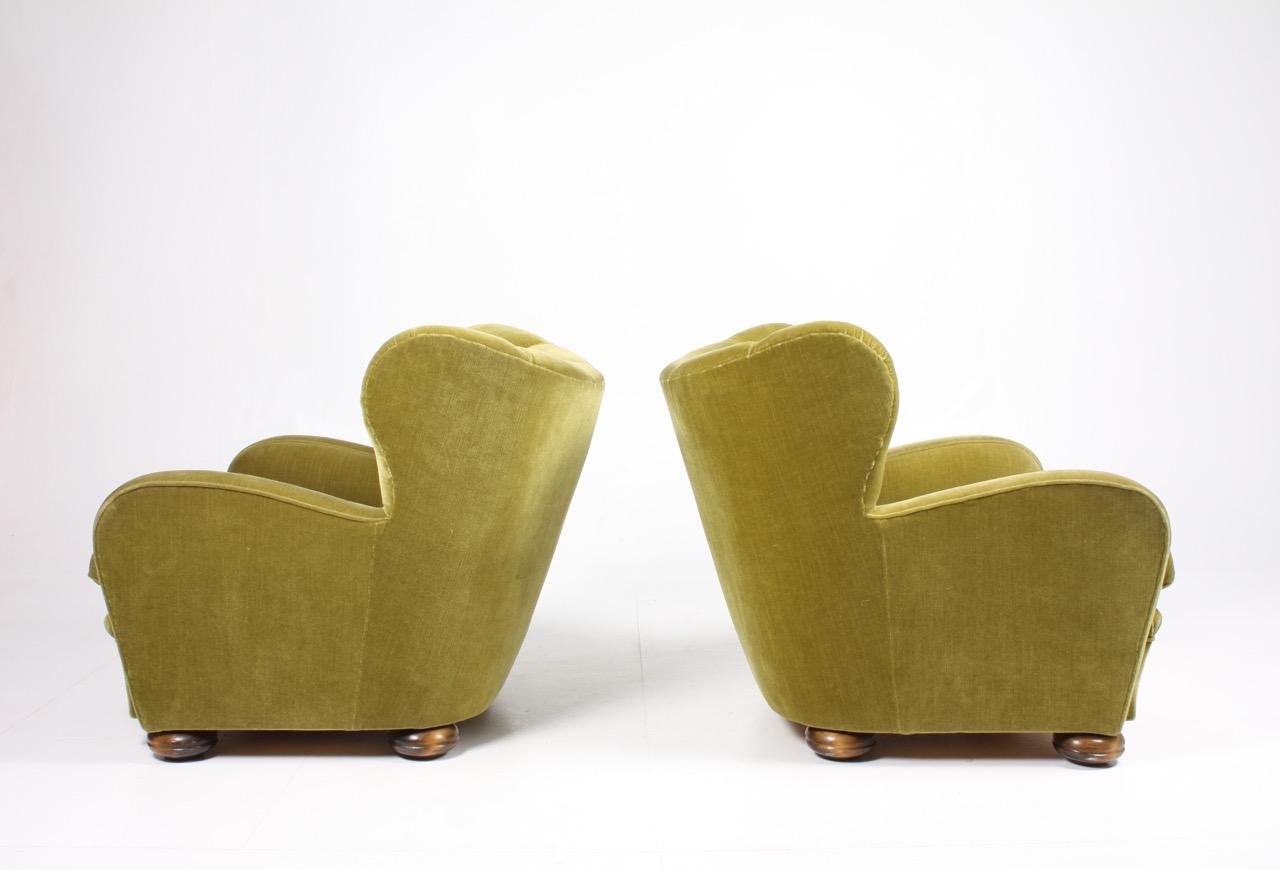 Scandinavian Modern Pair of Upholstered Lounge Chairs, 1940s
