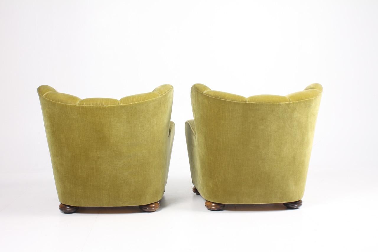 Danish Pair of Upholstered Lounge Chairs, 1940s