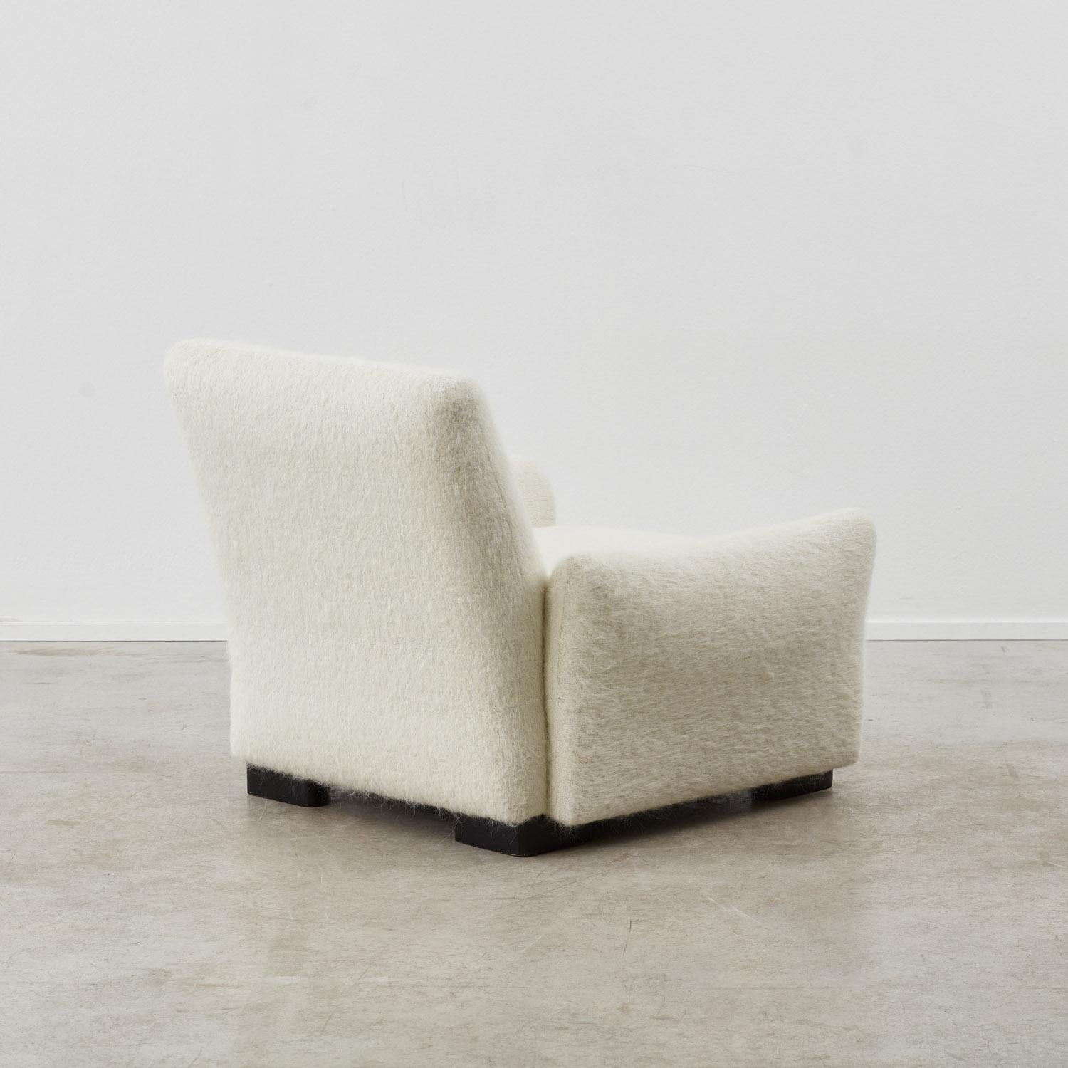 Mohair Pair of upholstered low armchairs - Italy, 1970s