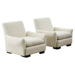 Pair of upholstered low armchairs - Italy, 1970s