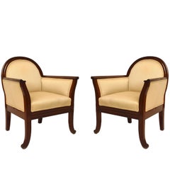 Pair of French Art Deco Mahogany Club Chairs
