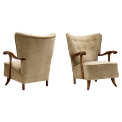 Pair of Upholstered Mid-Century Modern Lounge Chairs, Europe 20th Century
