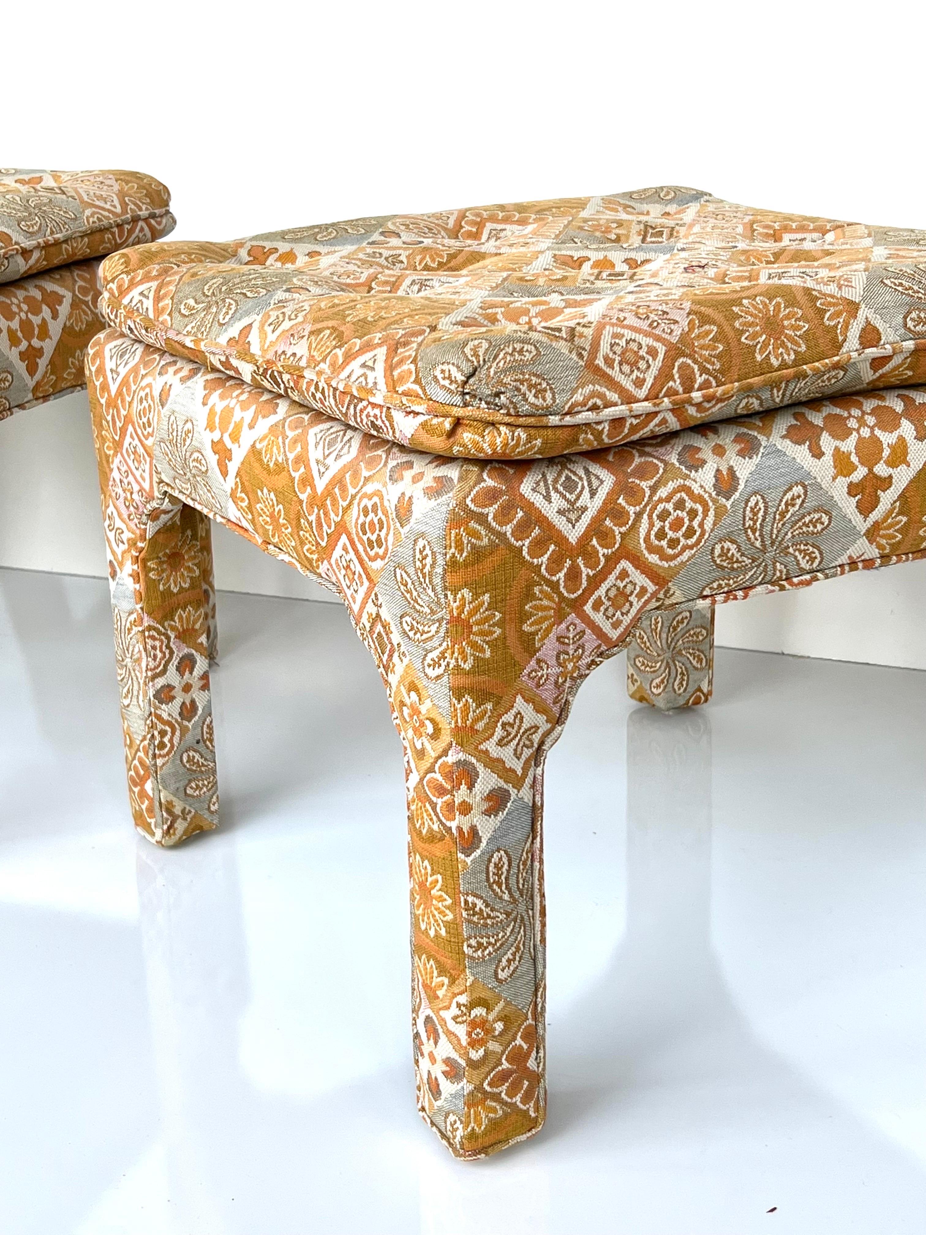 Late 20th Century Pair of Upholstered Ming Stools or Ottomans, 1970s
