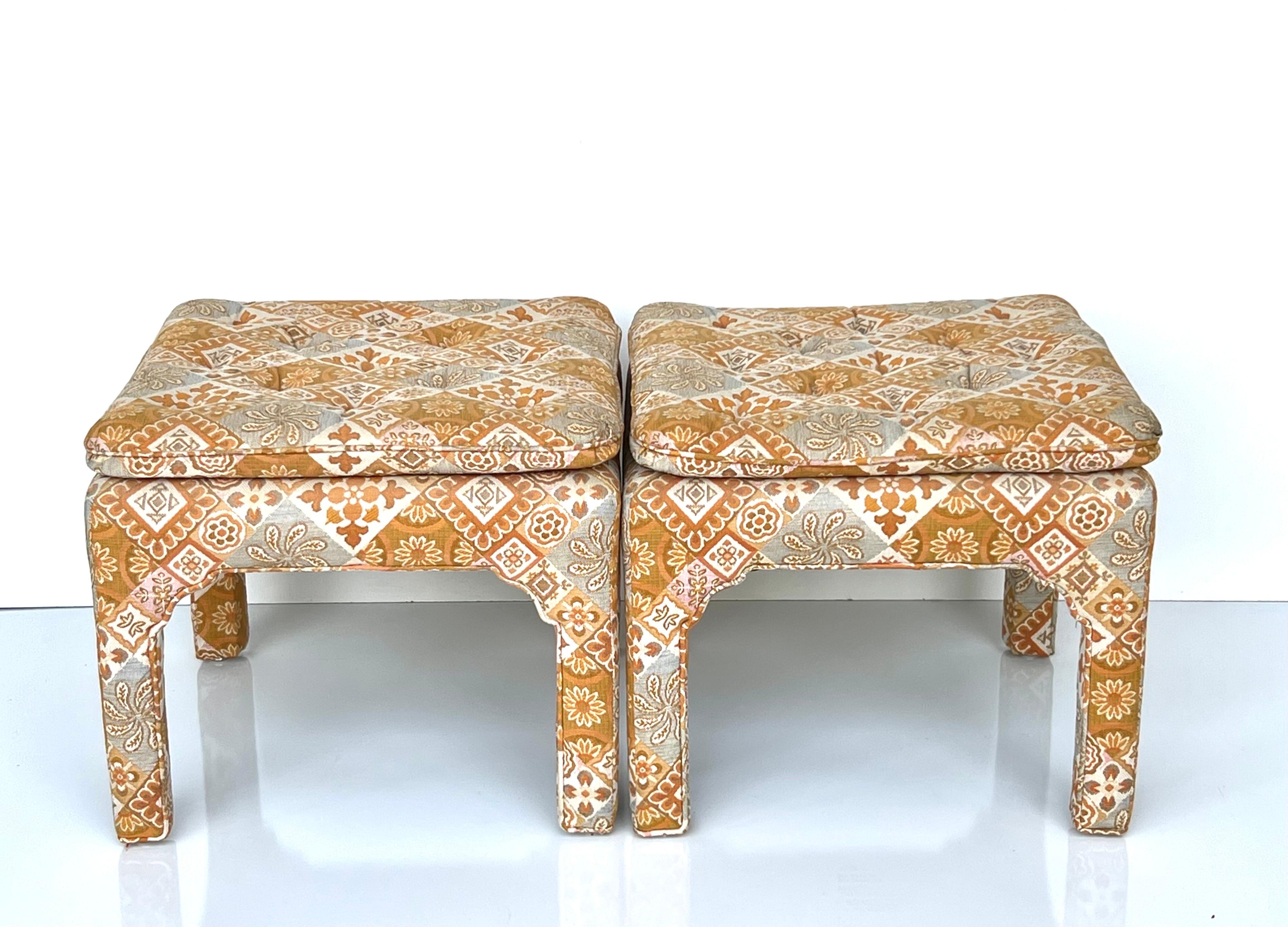 Upholstery Pair of Upholstered Ming Stools or Ottomans, 1970s