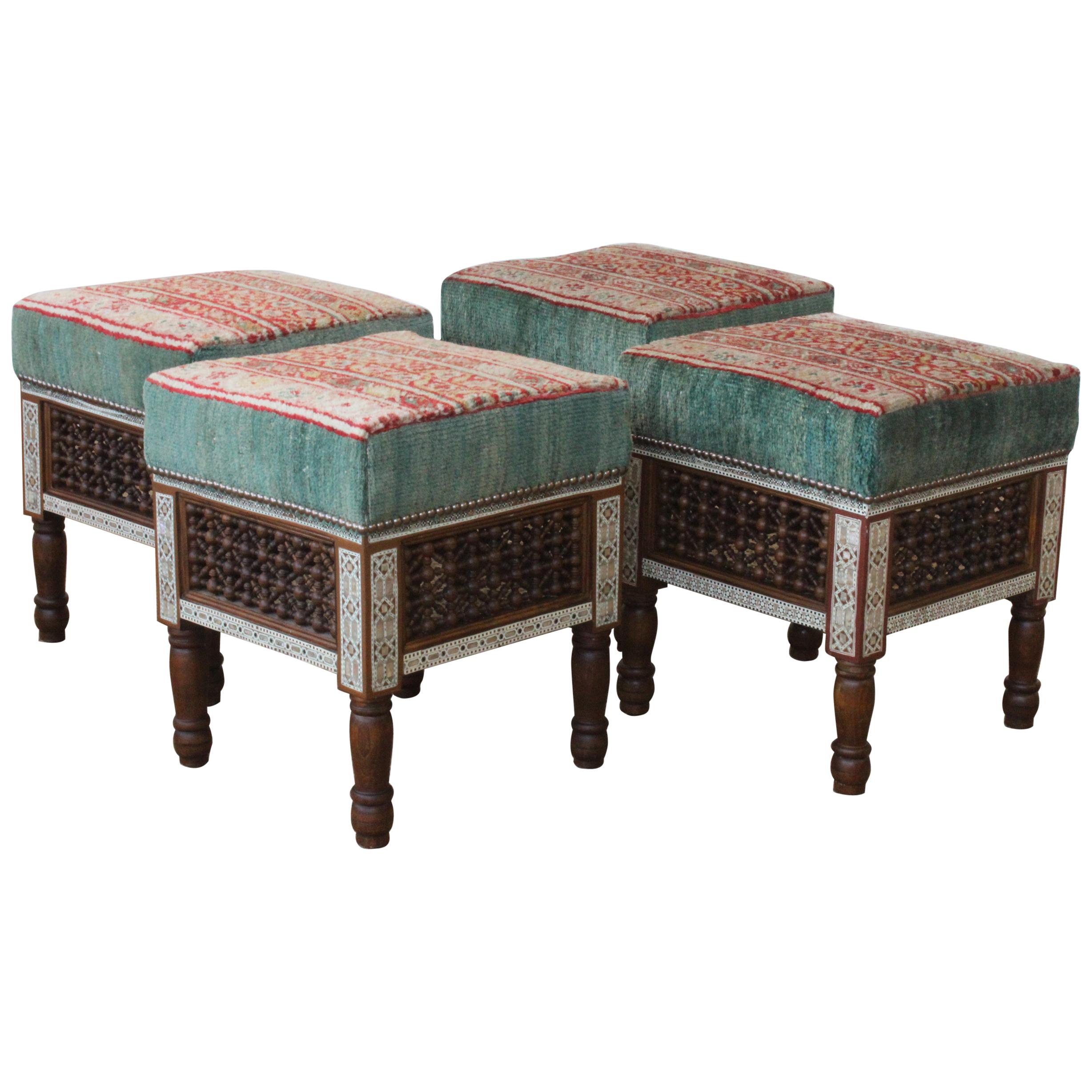 Pair of Upholstered Moorish Stools. One Pair Available.