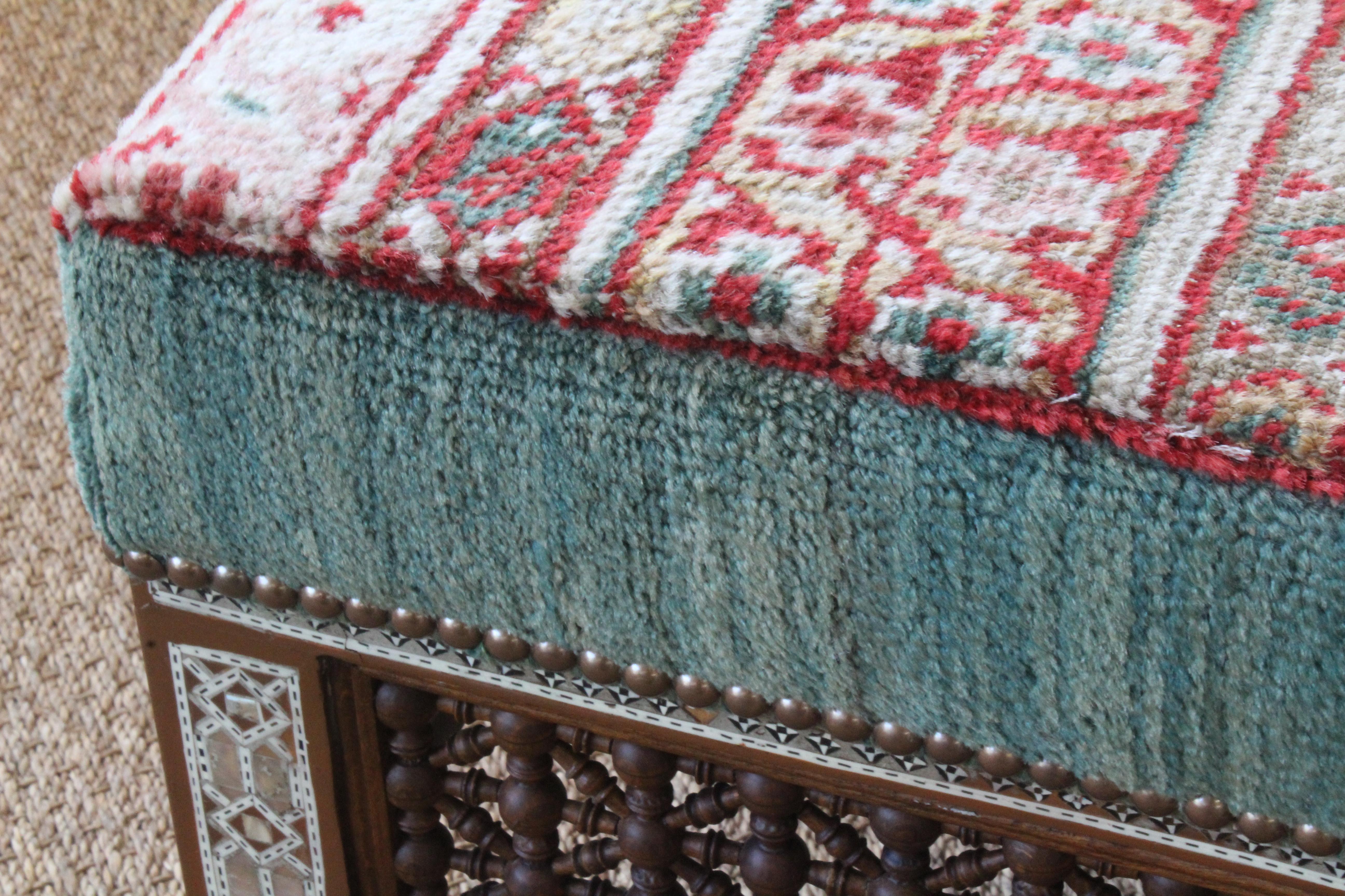Bone Pair of Upholstered Moorish Stools. One Pair Available.