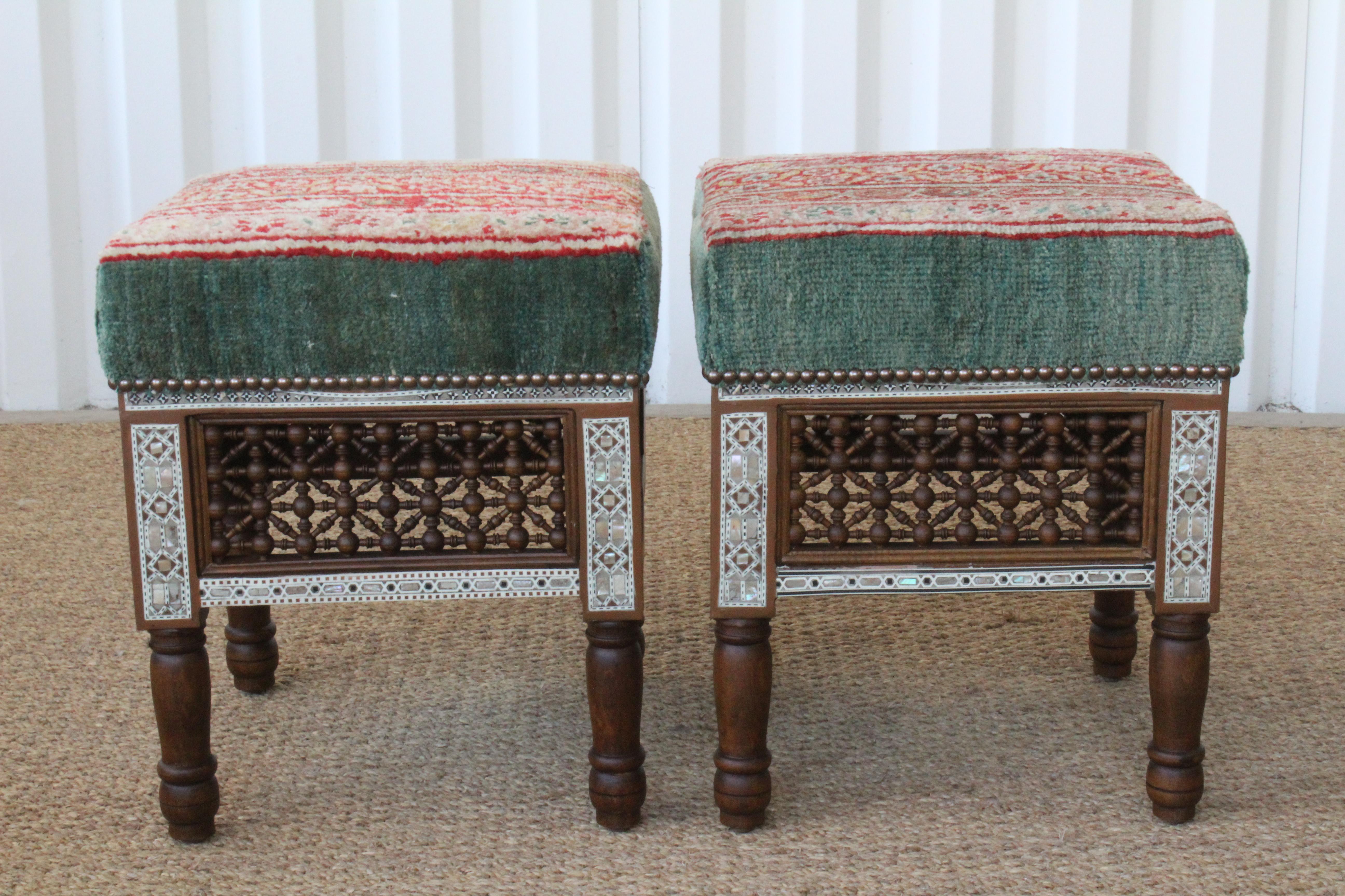 Pair of Upholstered Moorish Stools. One Pair Available. 1
