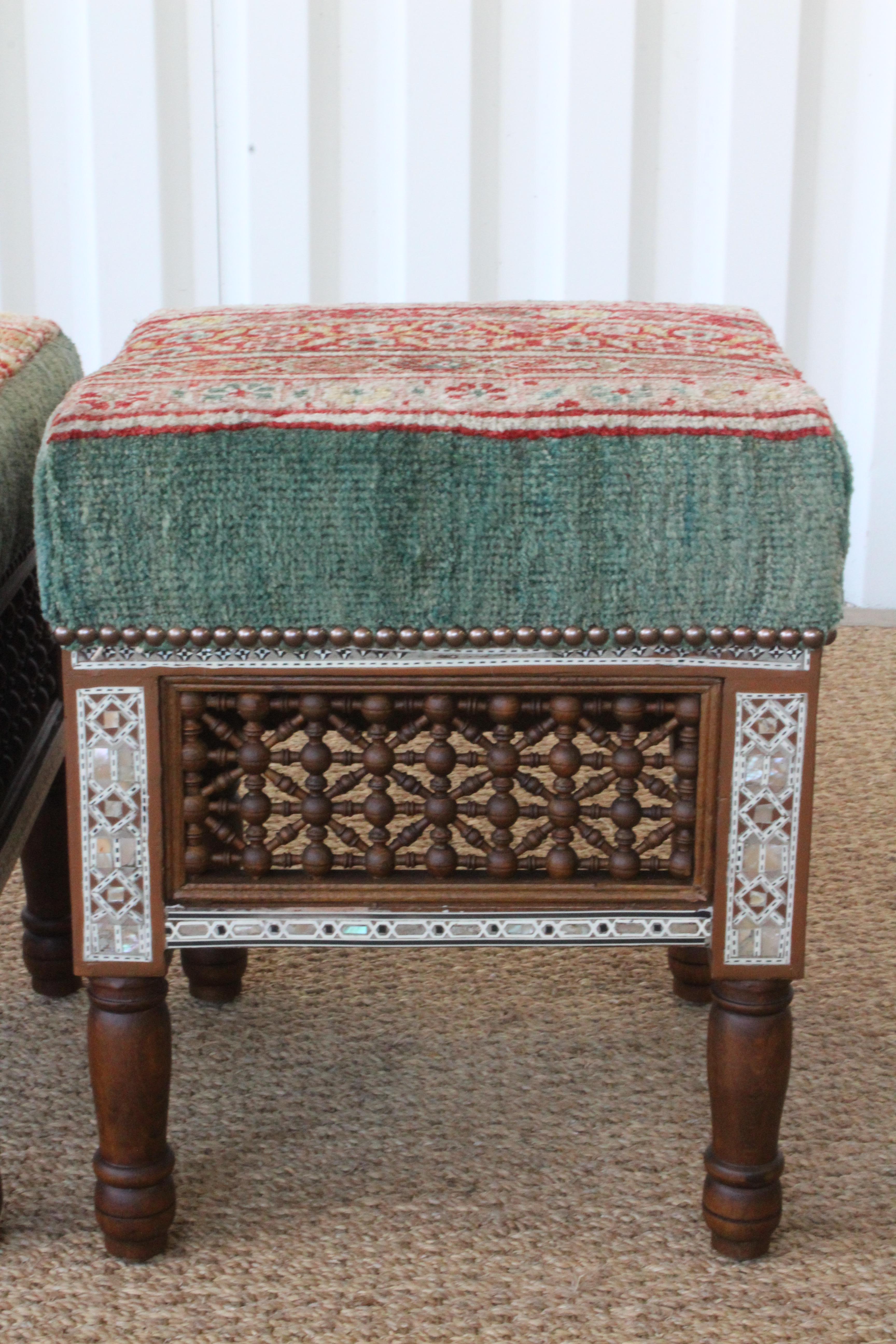 Pair of Upholstered Moorish Stools. One Pair Available. 2