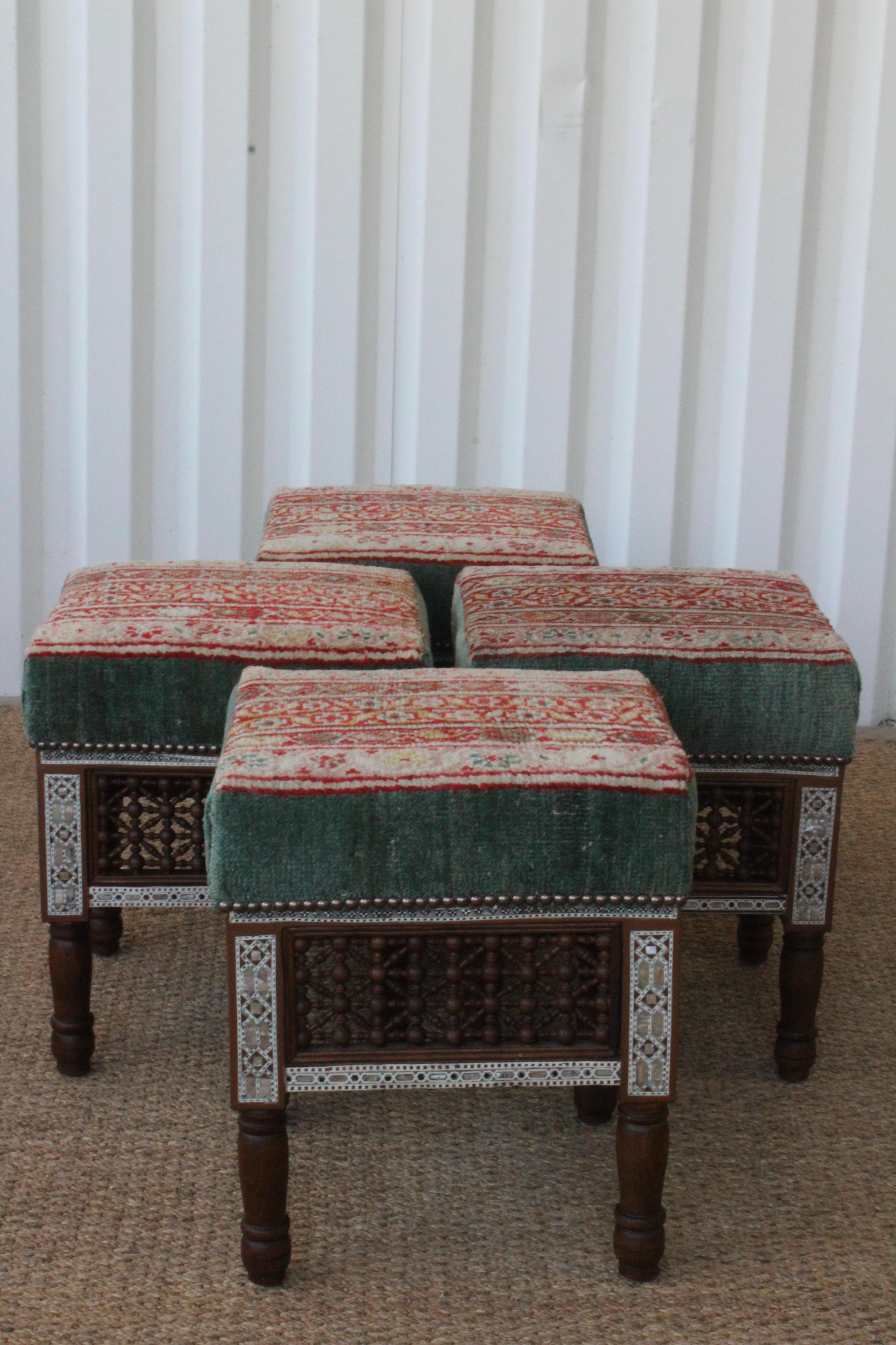 Pair of Upholstered Moorish Stools. One Pair Available. 3