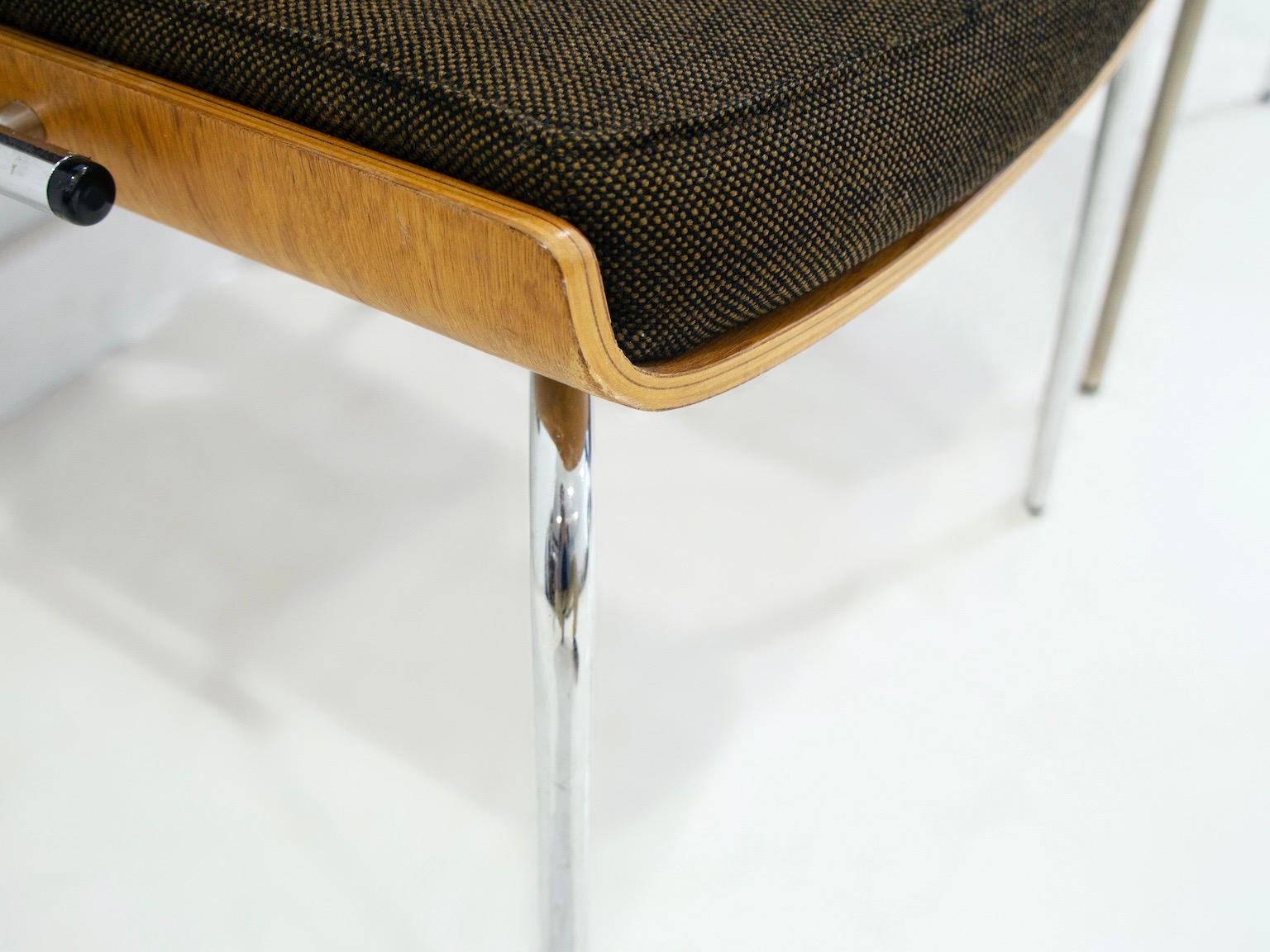 Pair of Upholstered Oak Plywood and Tubular Steel Armchairs 3