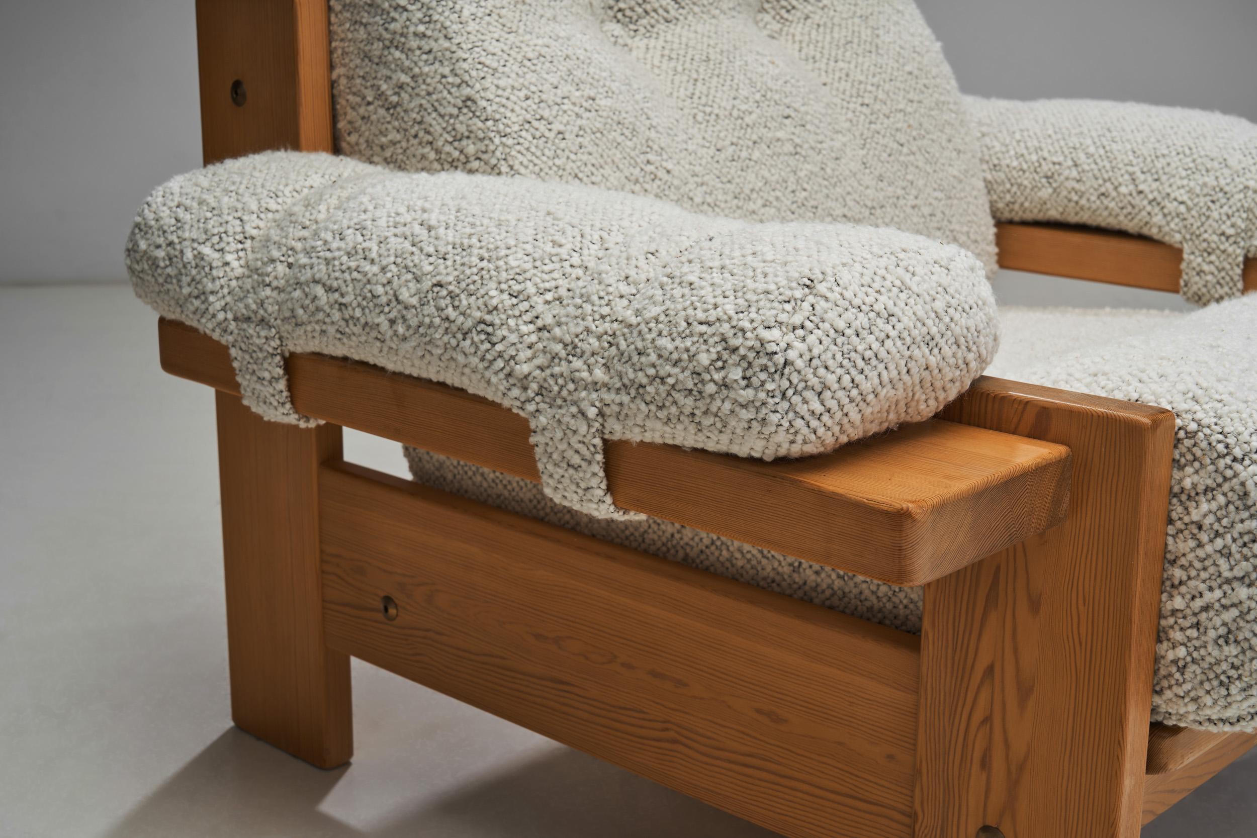 Pair of Upholstered Pine Armchairs, Europe 1970s For Sale 4