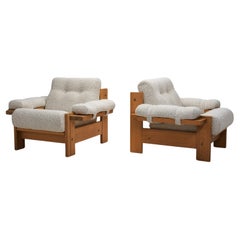 Pareja de Sillones de Pino Tapizados, Europa Años 70