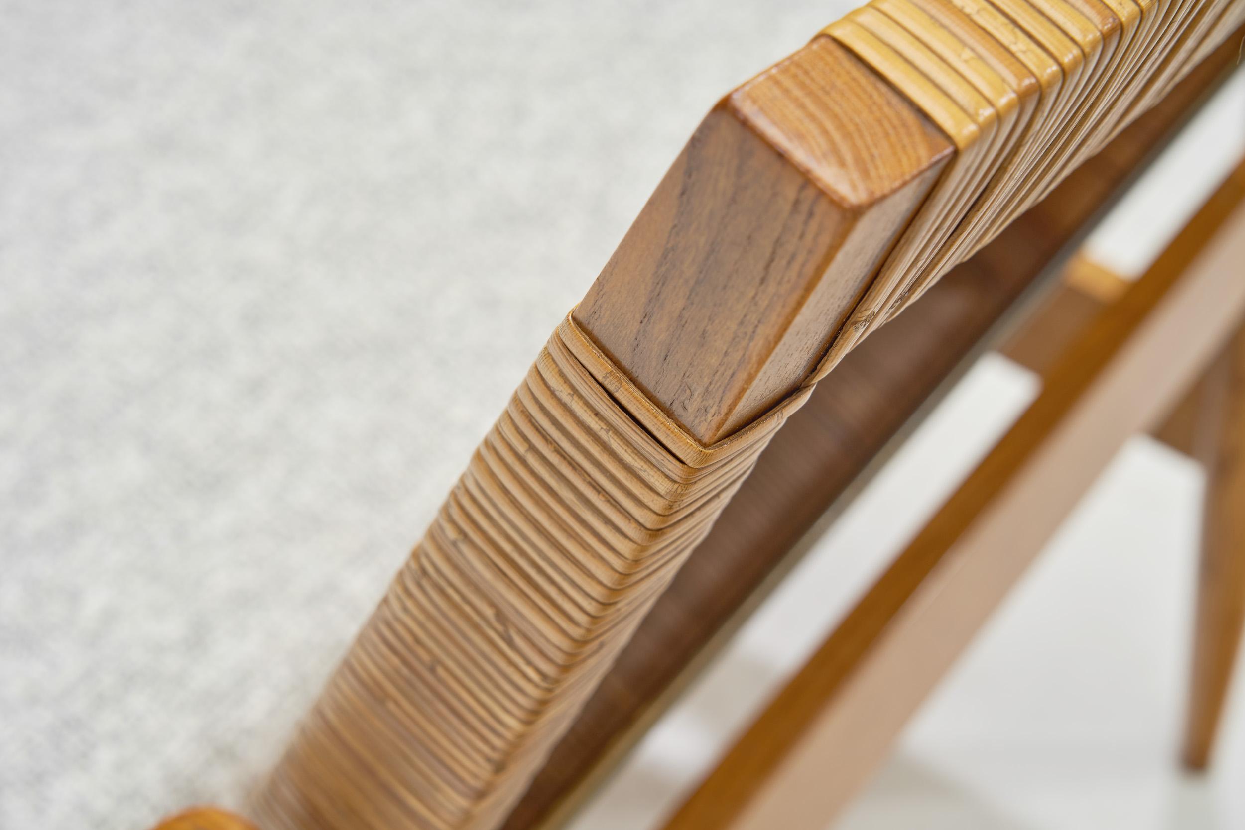 Paar gepolsterte Rattan- und Holzstühle für ULUV, Tschechoslowakei, ca. 1960er Jahre im Angebot 5