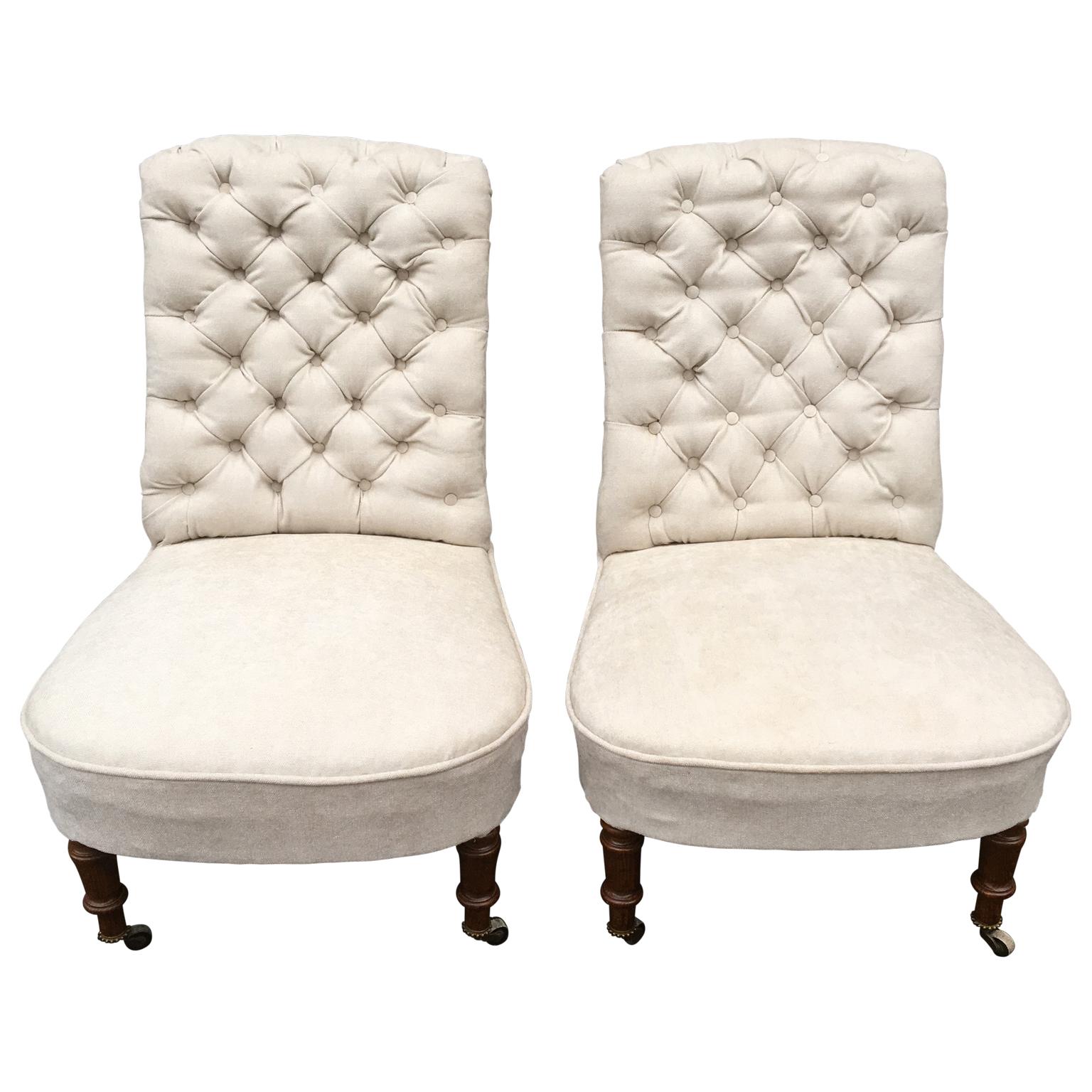 High Victorian Pair Of Upholstered Swedish Oskarian Slipper Chairs, From The Victorian Period